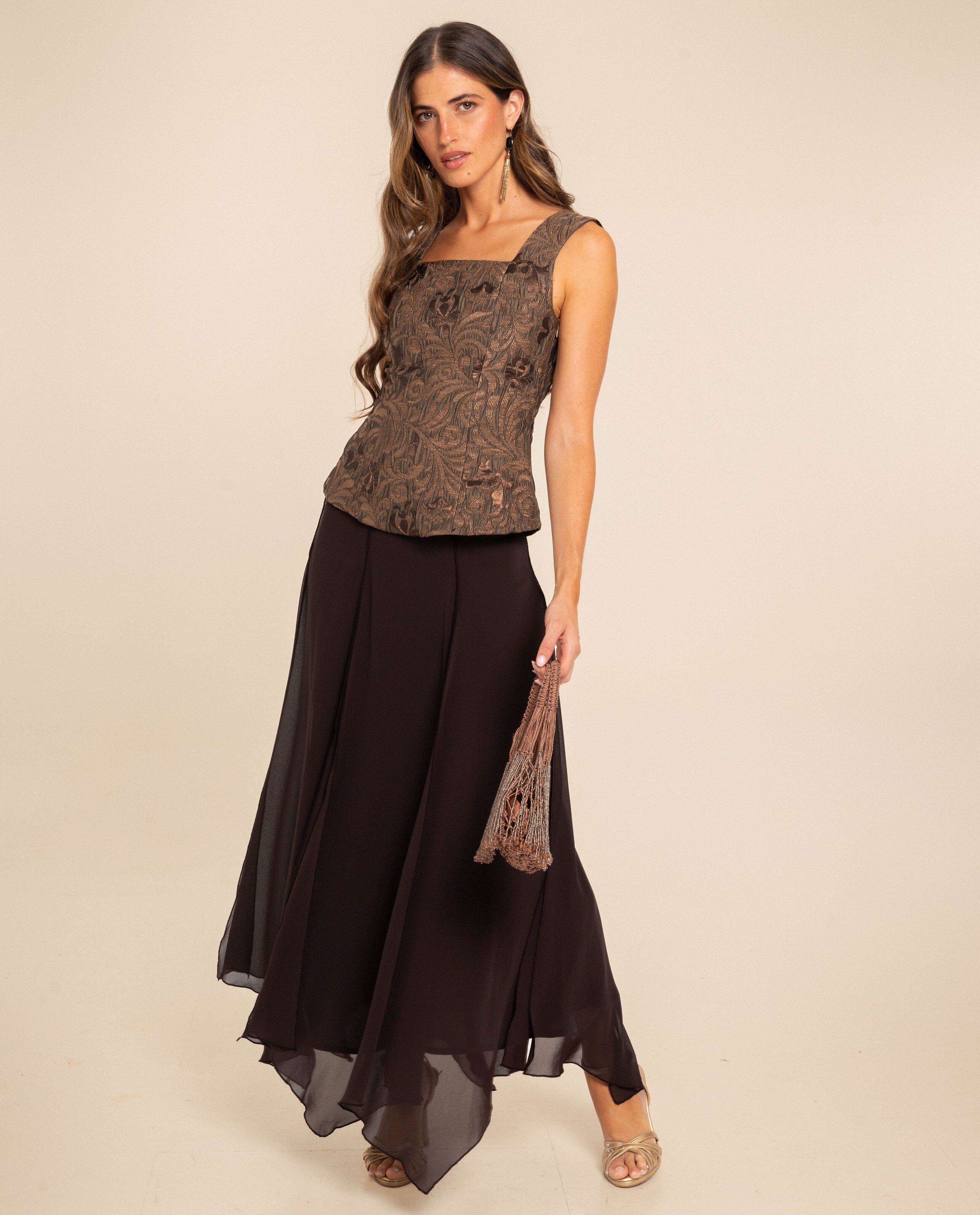 Imagen 5 de Top estilo corpiño de tirantes con brocado de mujer - The-Are - Camel Camel