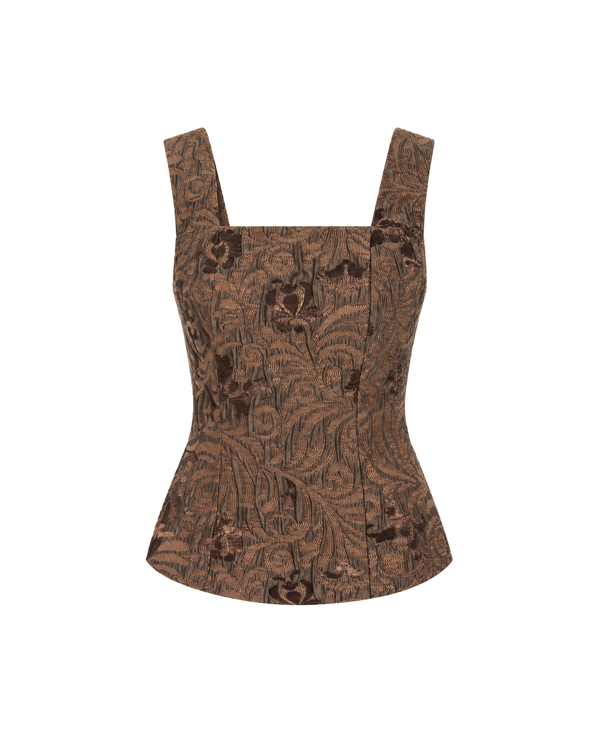 Imagen 6 de Top estilo corpiño de tirantes con brocado de mujer - The-Are - Camel Camel