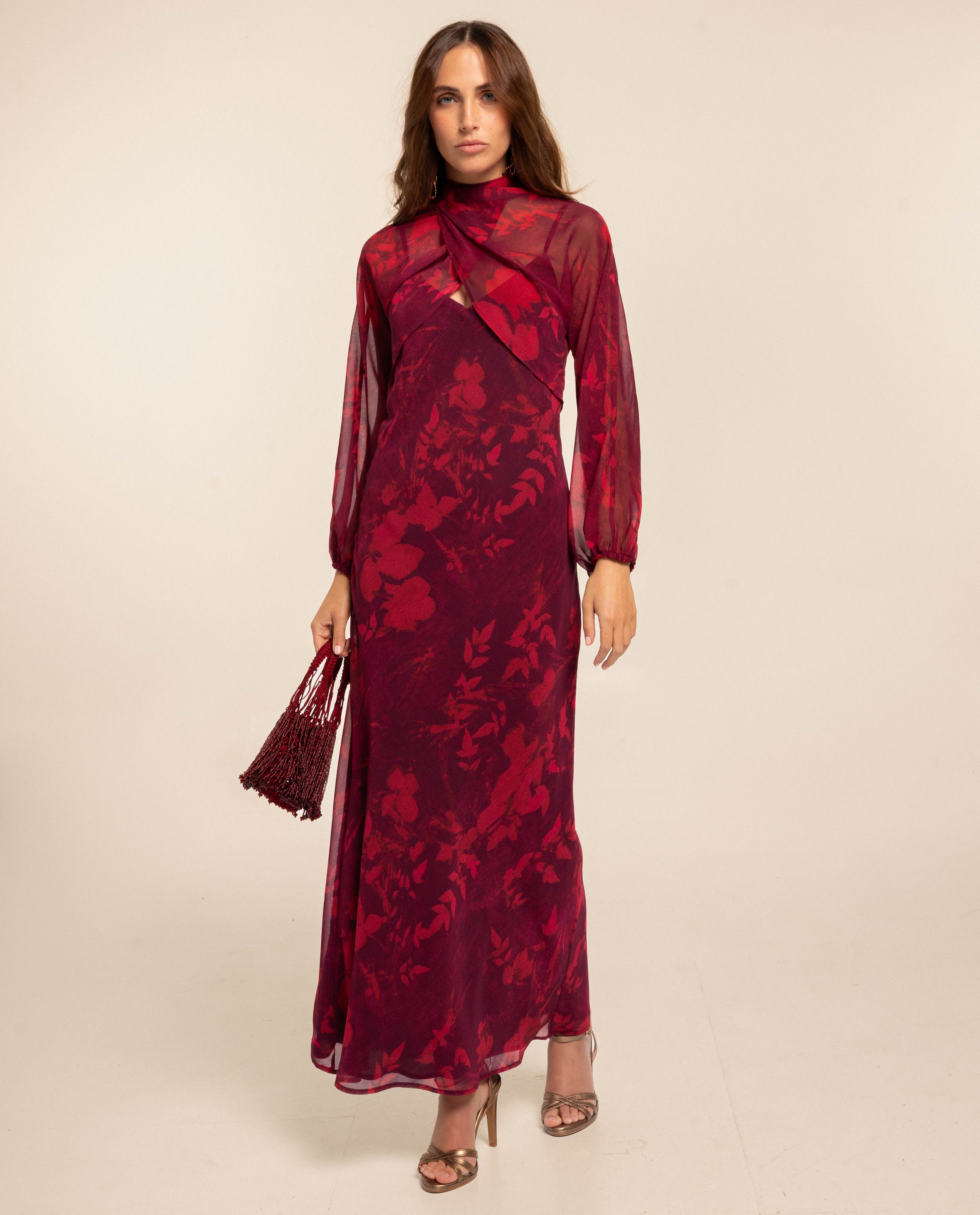 Vestido largo lencero con tirantes - The-Are - Rojo Teja Rojo Teja-2