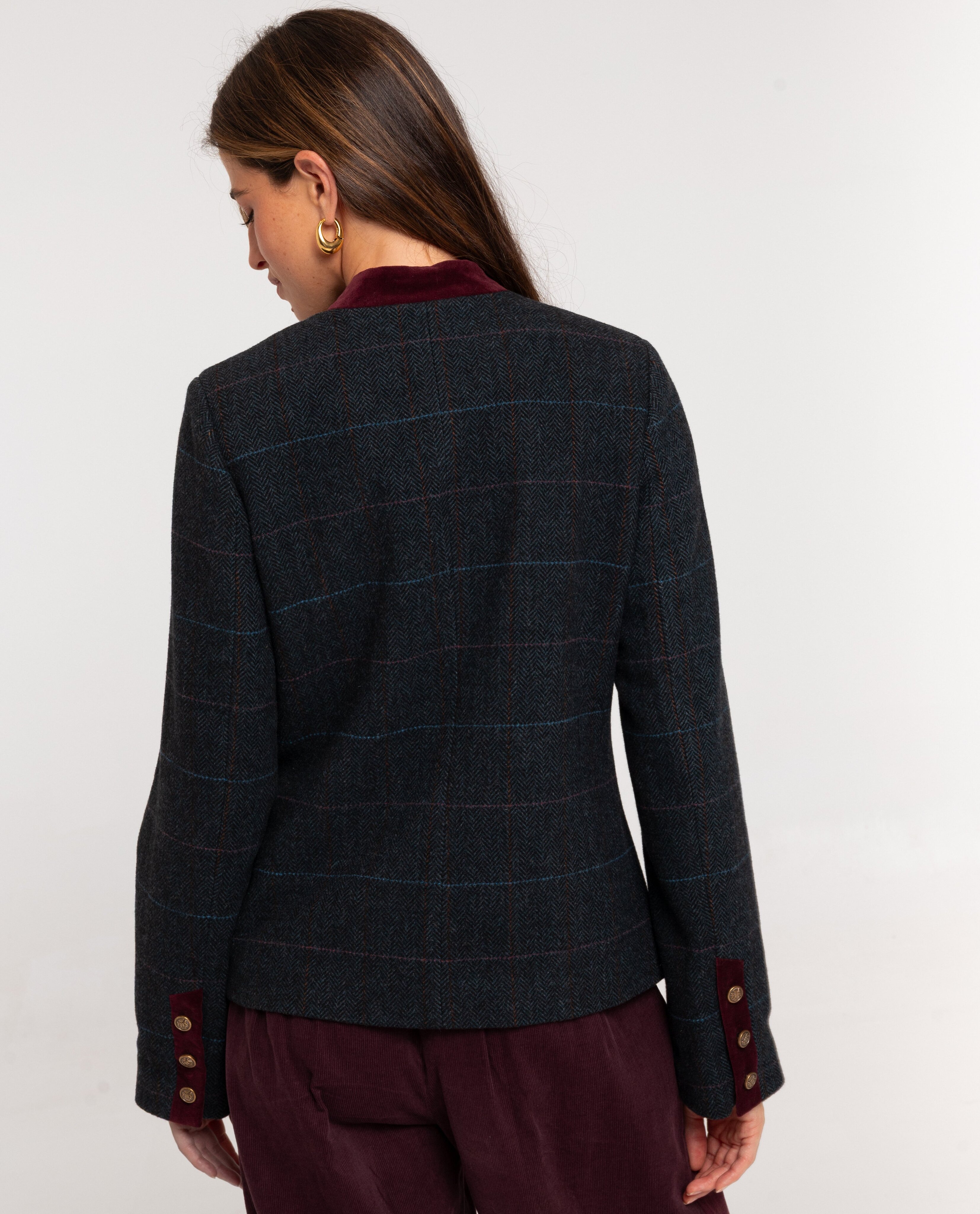 Imagen 3 de Chaqueta de espiga con detalles en terciopelo para mujer - The-Are - Granate Granate