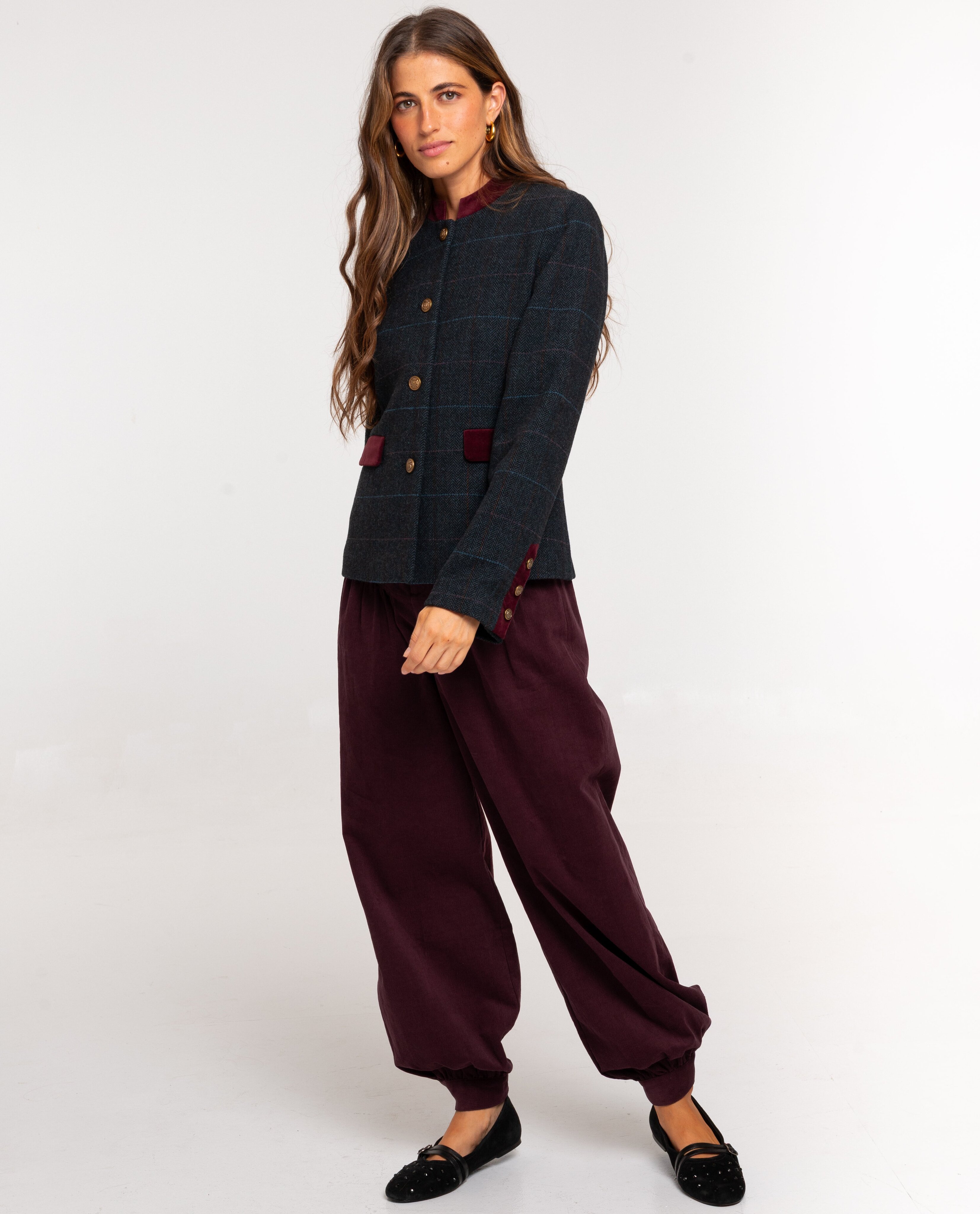 Imagen 5 de Chaqueta de espiga con detalles en terciopelo para mujer - The-Are - Granate Granate