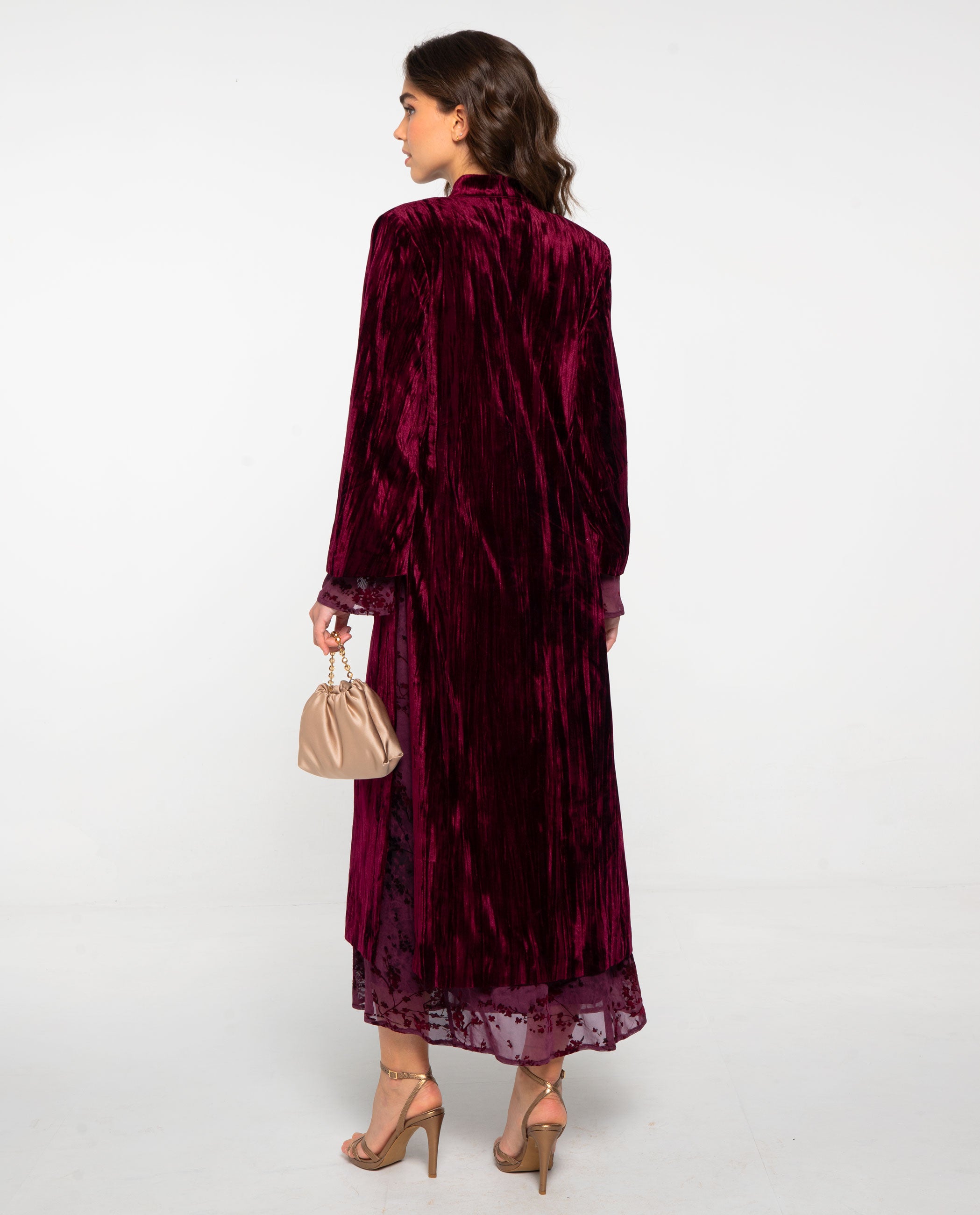 Caftan de mujer de terciopelo y cuello mao - The-Are - Burdeos Burdeos-3