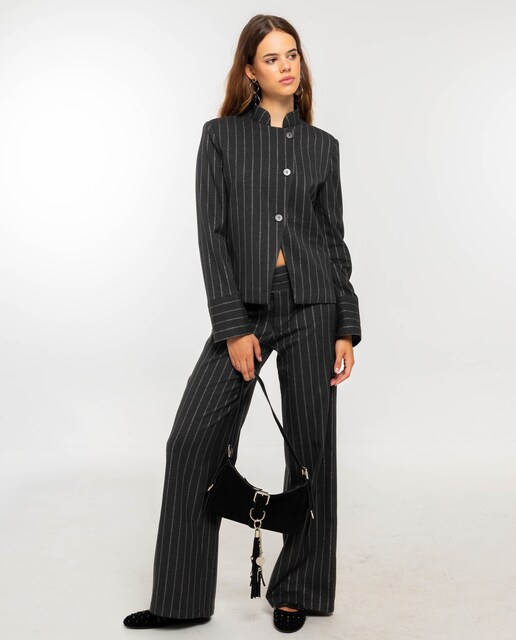 Imagen 0 de Pantalón de traje con raya diplomática en lurex de mujer