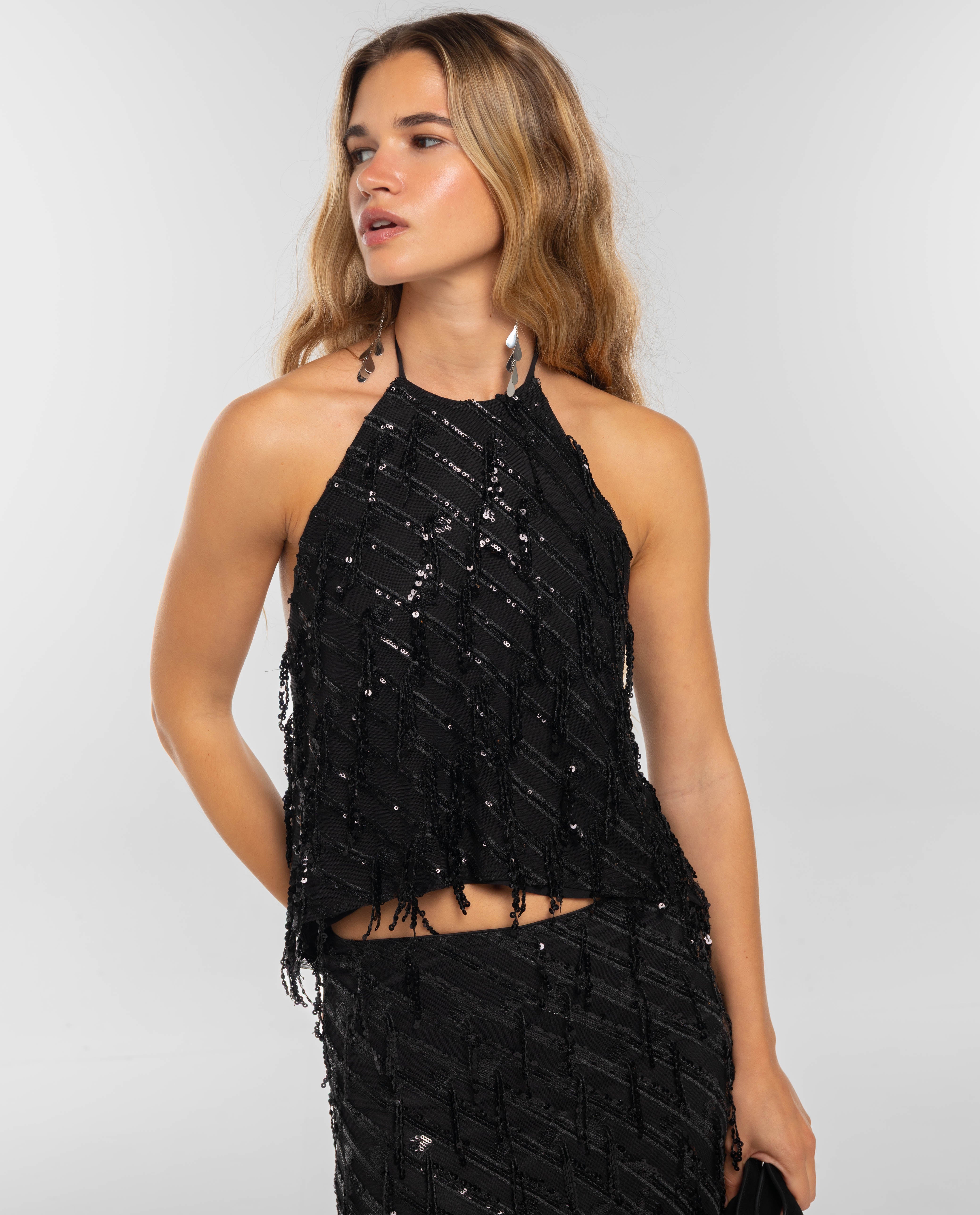 The-Are - Top halter de lentejuelas de mujer.