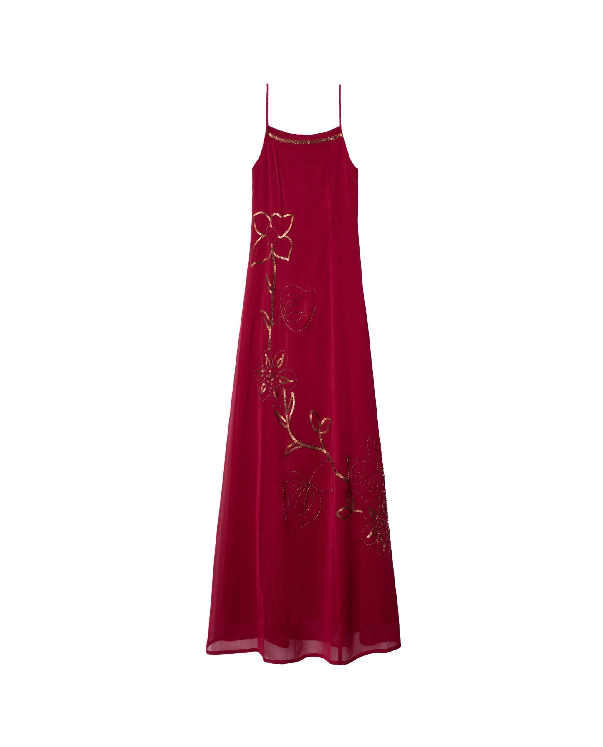 Vestido largo con bordado de lentejuelas y abalorios - The-Are - Rojo Rojo-6