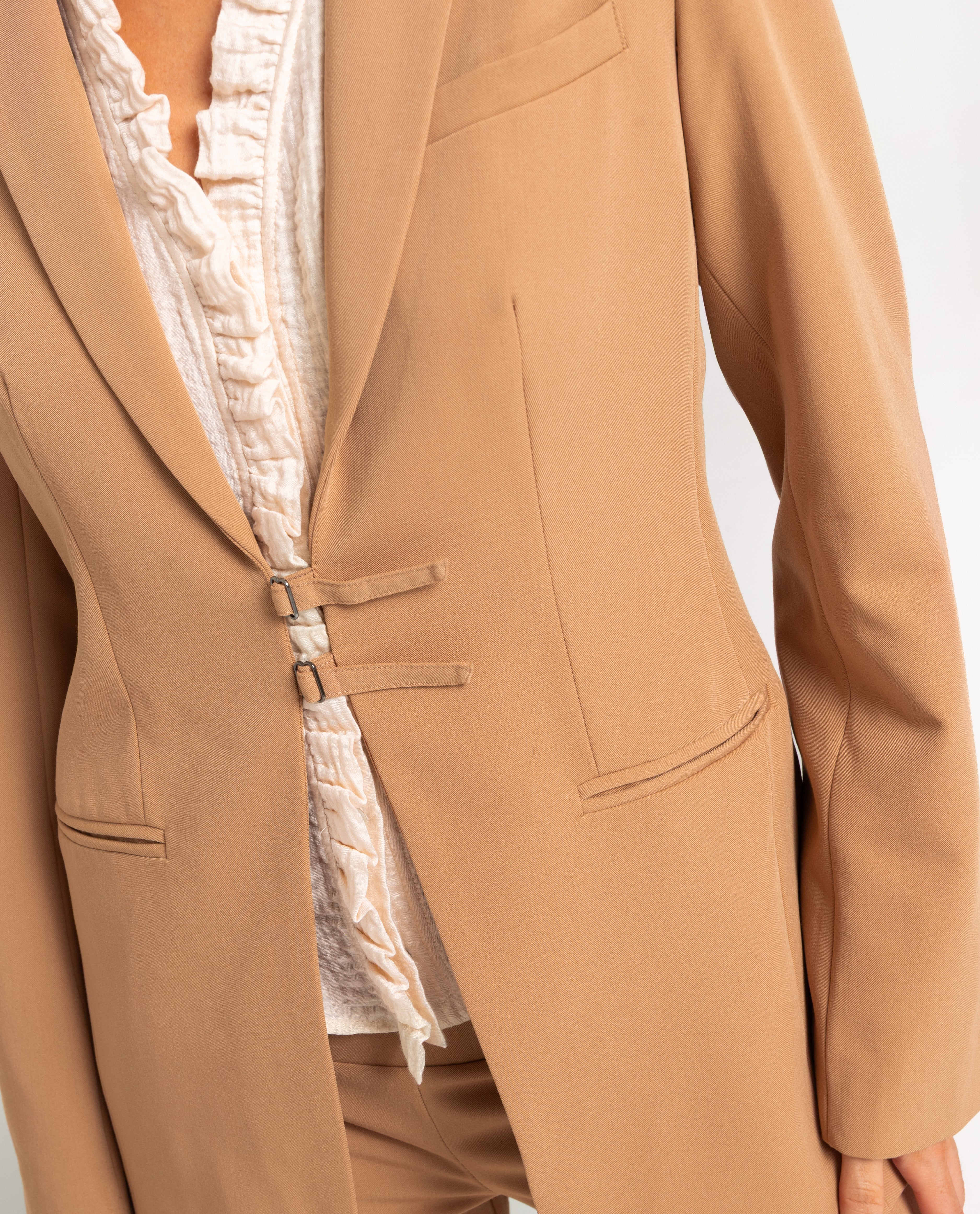 Blazer de traje con cierre de hebillas de mujer - The-Are - Camel Camel-4