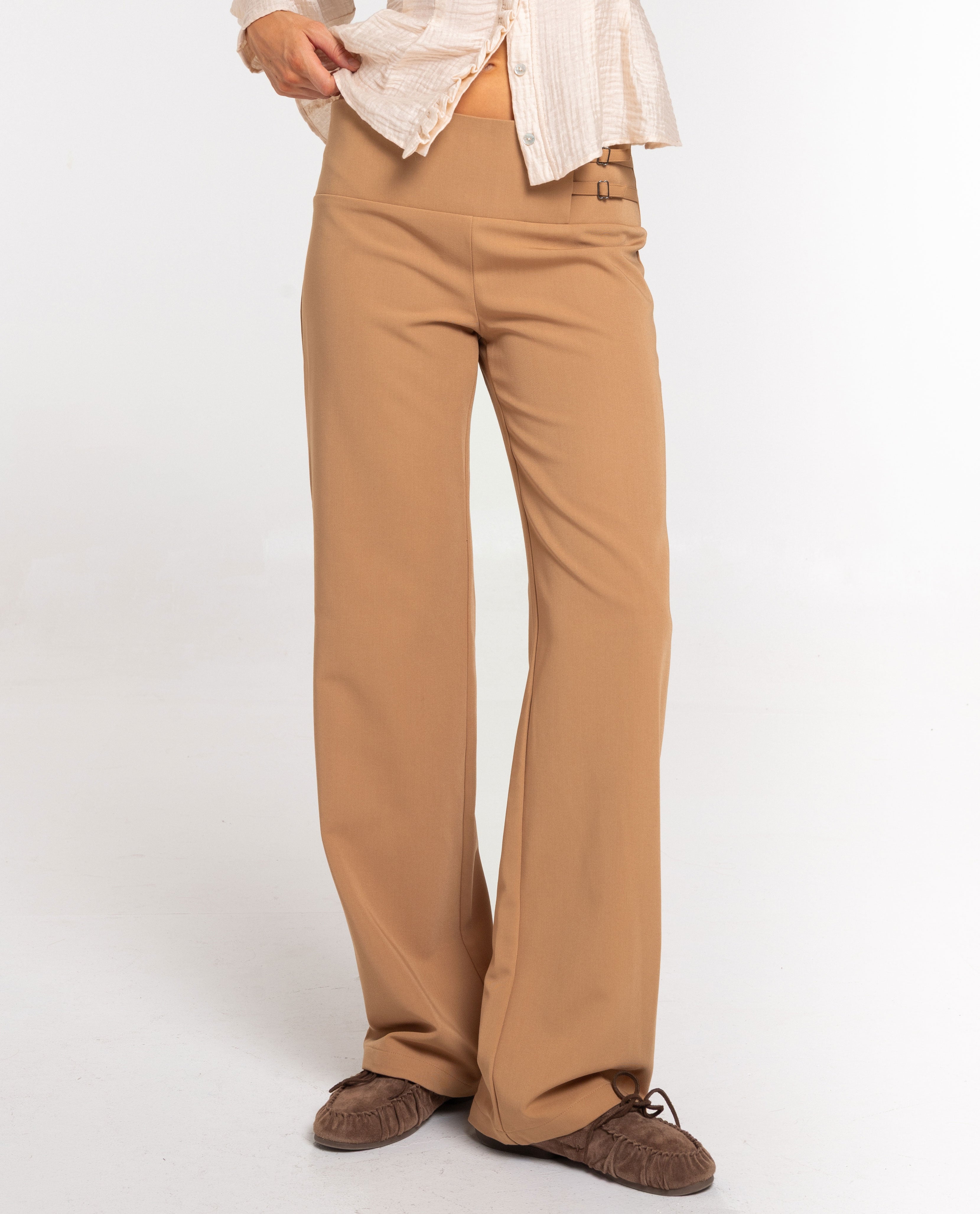 Pantalón recto de traje de cintura baja de mujer - The-Are - Marrón Marrón-3
