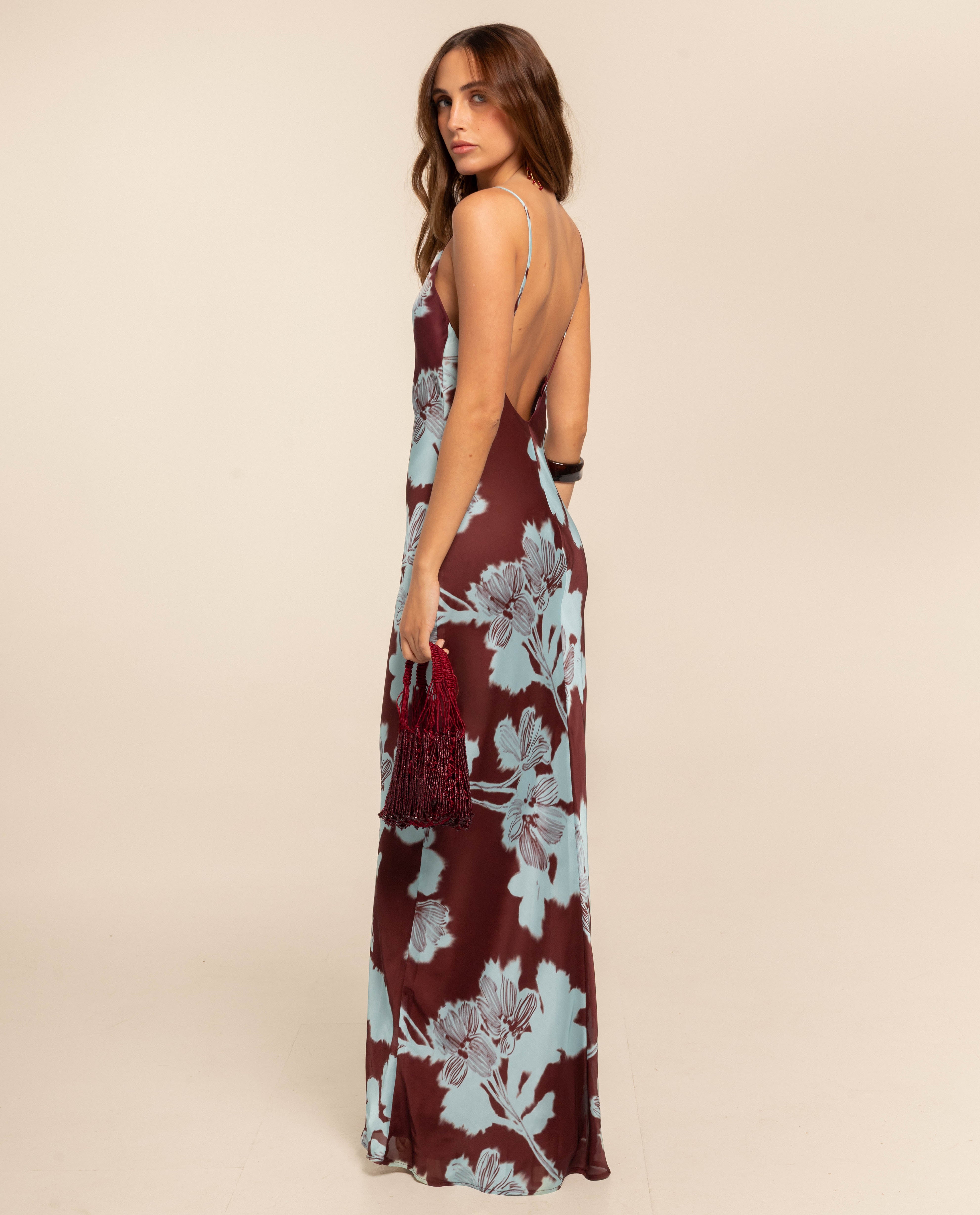 Vestido largo lencero con tirantes - The-Are - Azul / Gris Azul / Gris-3
