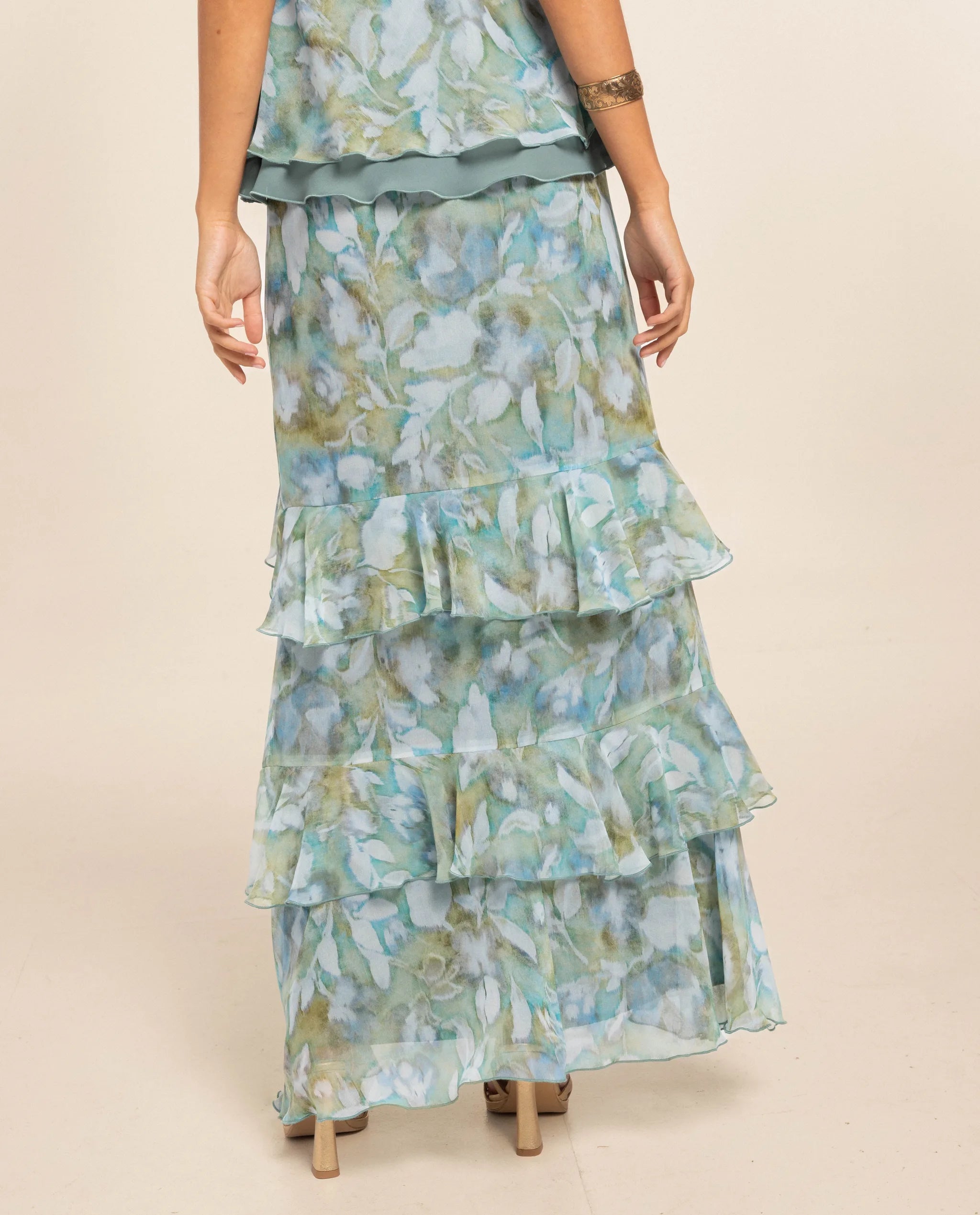 Falda midi evasé con volantes - The-Are - Azul claro Azul claro-4