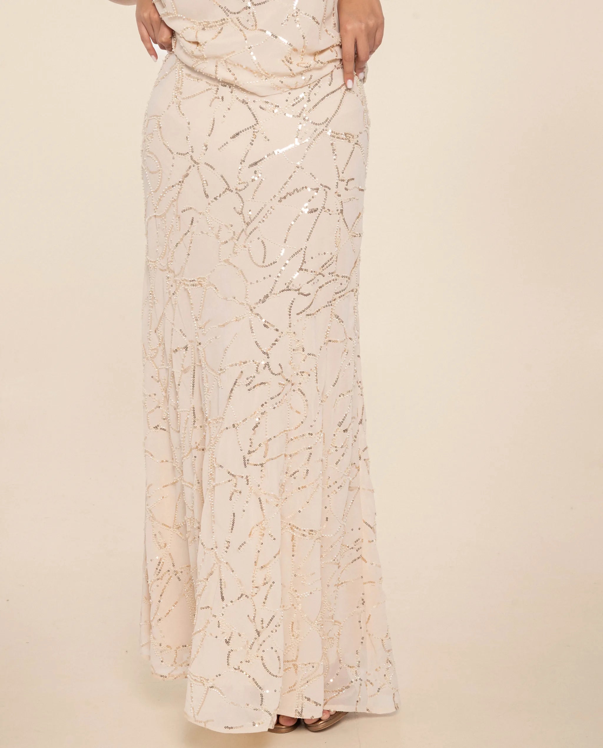 Falda evasé midi con bordado de abalorios - The-Are - Beige Beige-2