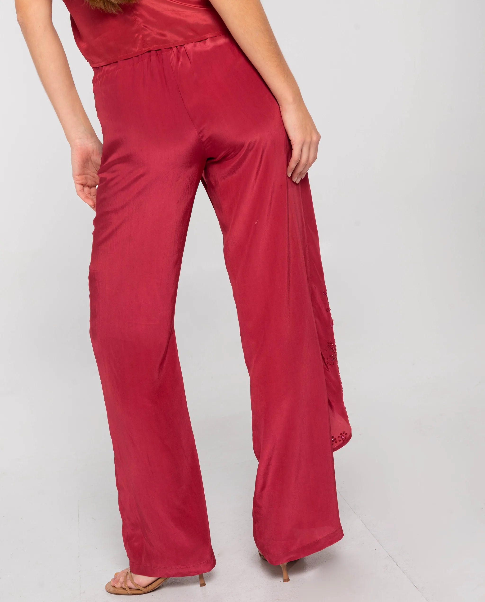 Pantalón de vestir con sobre capa bordada con abalorios de mujer - The-Are - Naranja Naranja-3