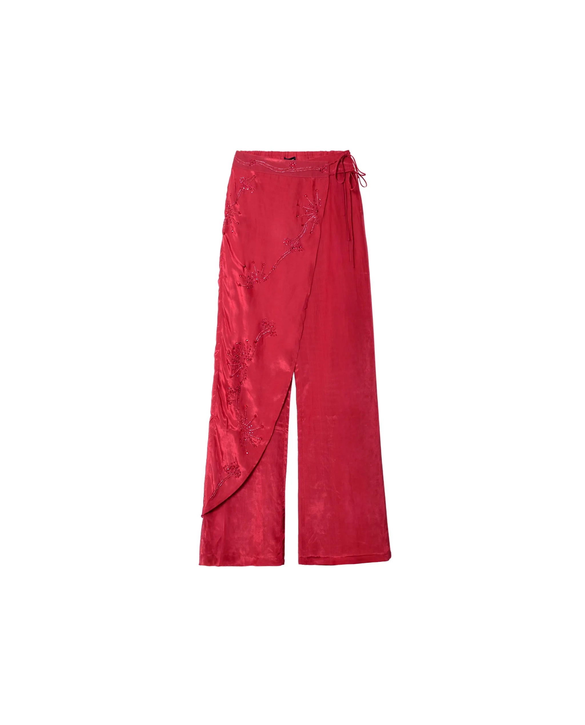 Pantalón de vestir con sobre capa bordada con abalorios de mujer - The-Are - Naranja Naranja-5