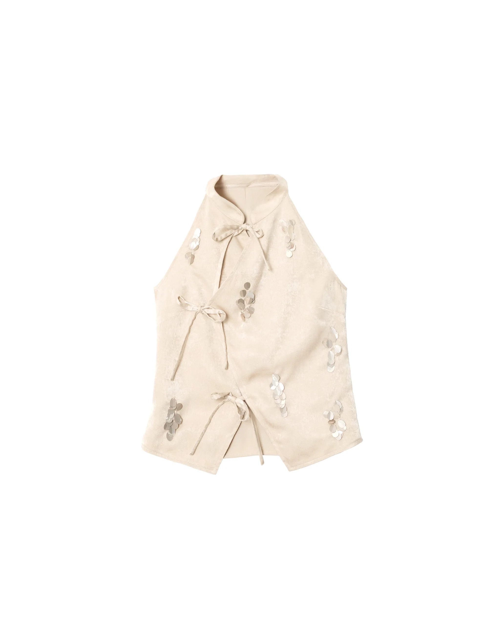 Top de mujer bordado con abalorios y cuello mao - The-Are - Blanco Blanco-5