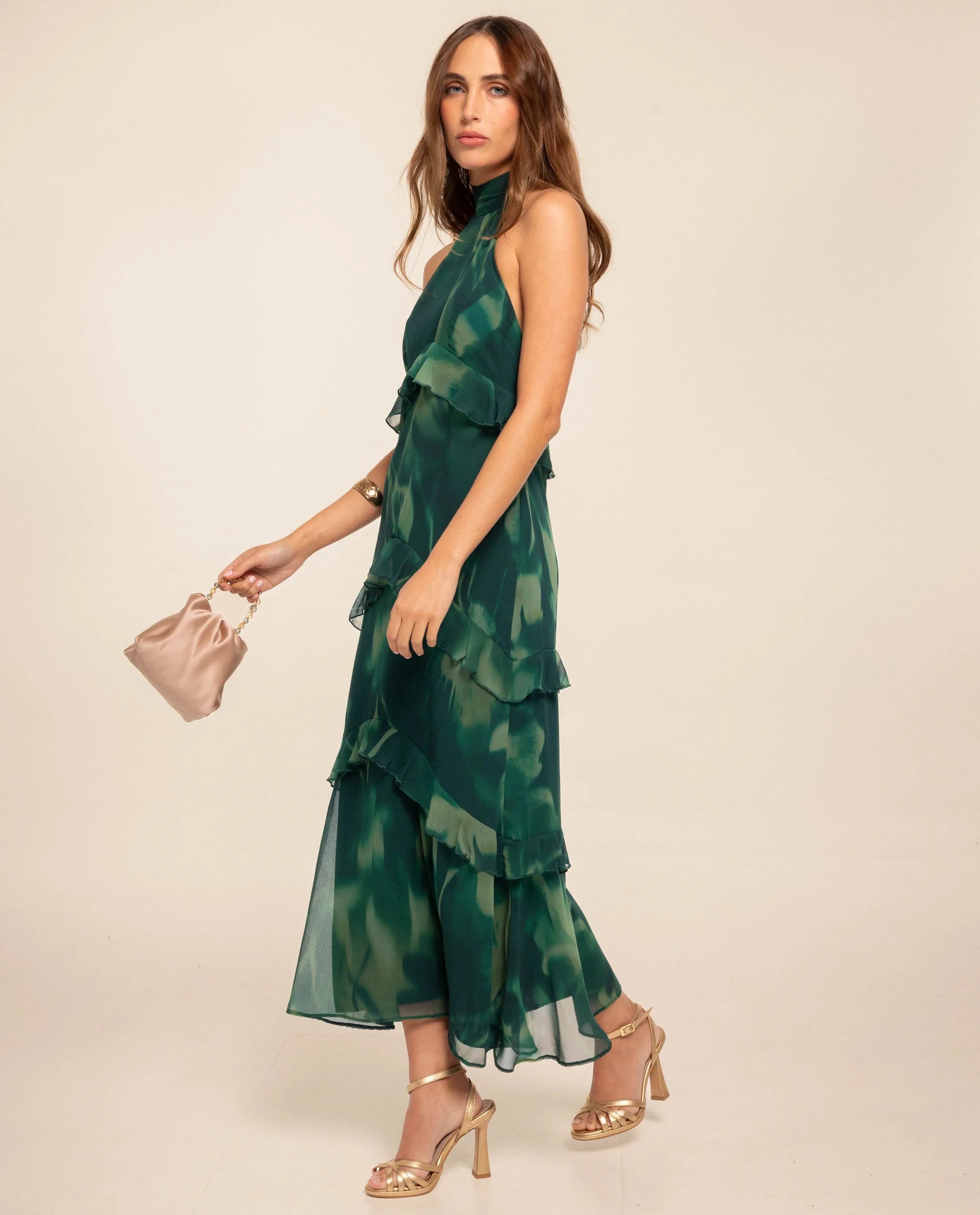 Vestido midi sin mangas con cuello chimenea y volantes - The-Are - Esmeralda Esmeralda-3