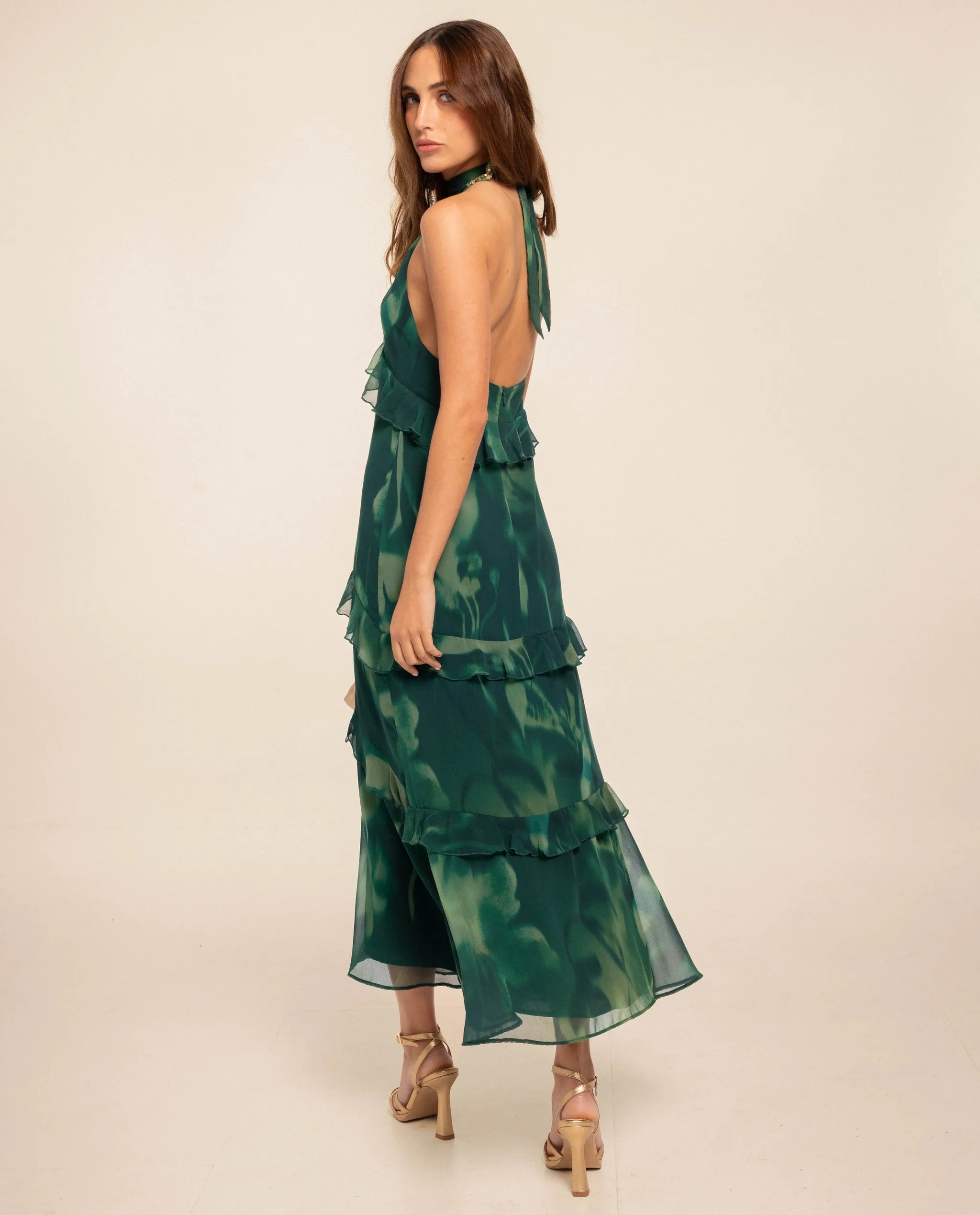 Vestido midi sin mangas con cuello chimenea y volantes - The-Are - Esmeralda Esmeralda-4