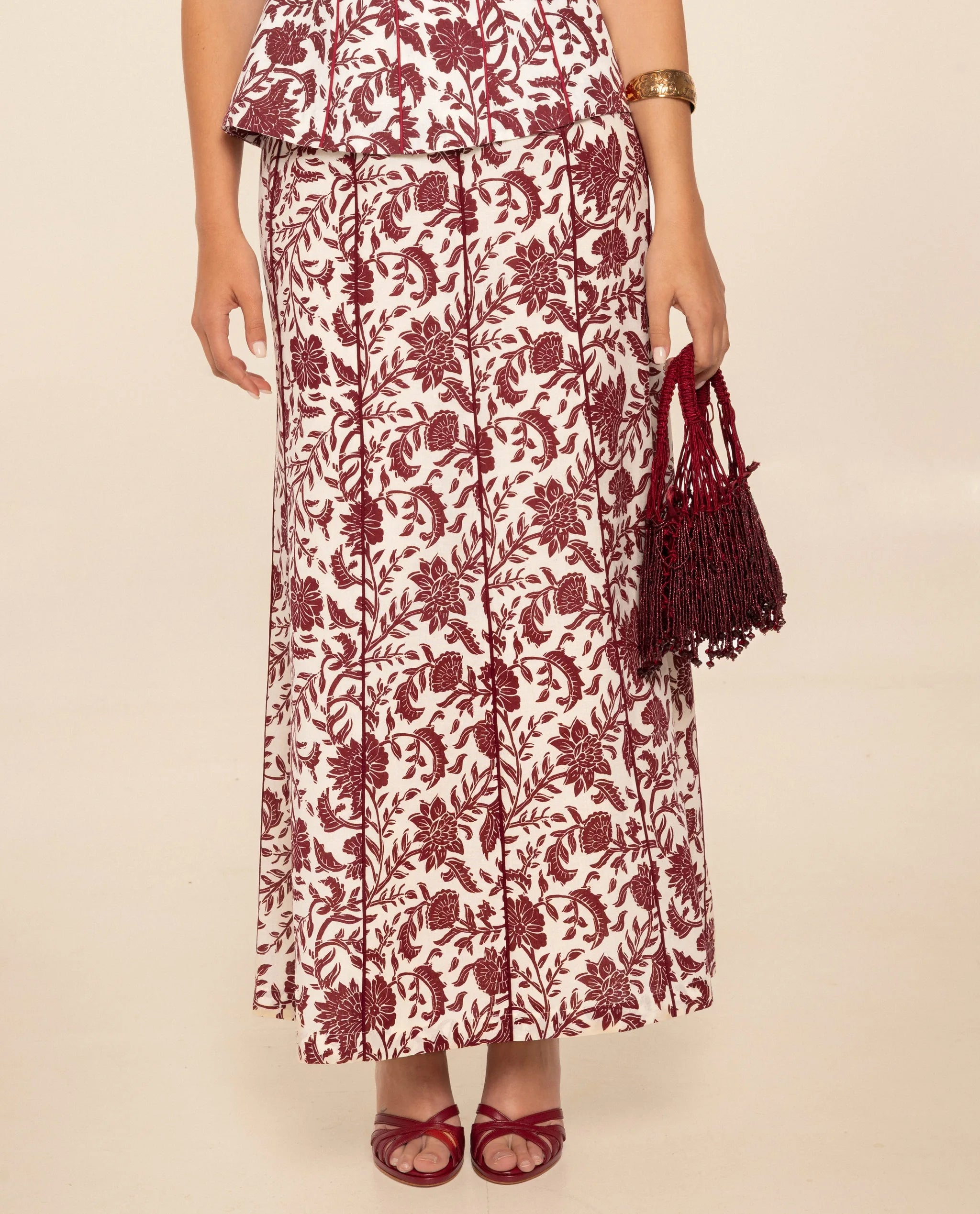 Falda midi estampada con lino - The-Are - Blanco Blanco-3