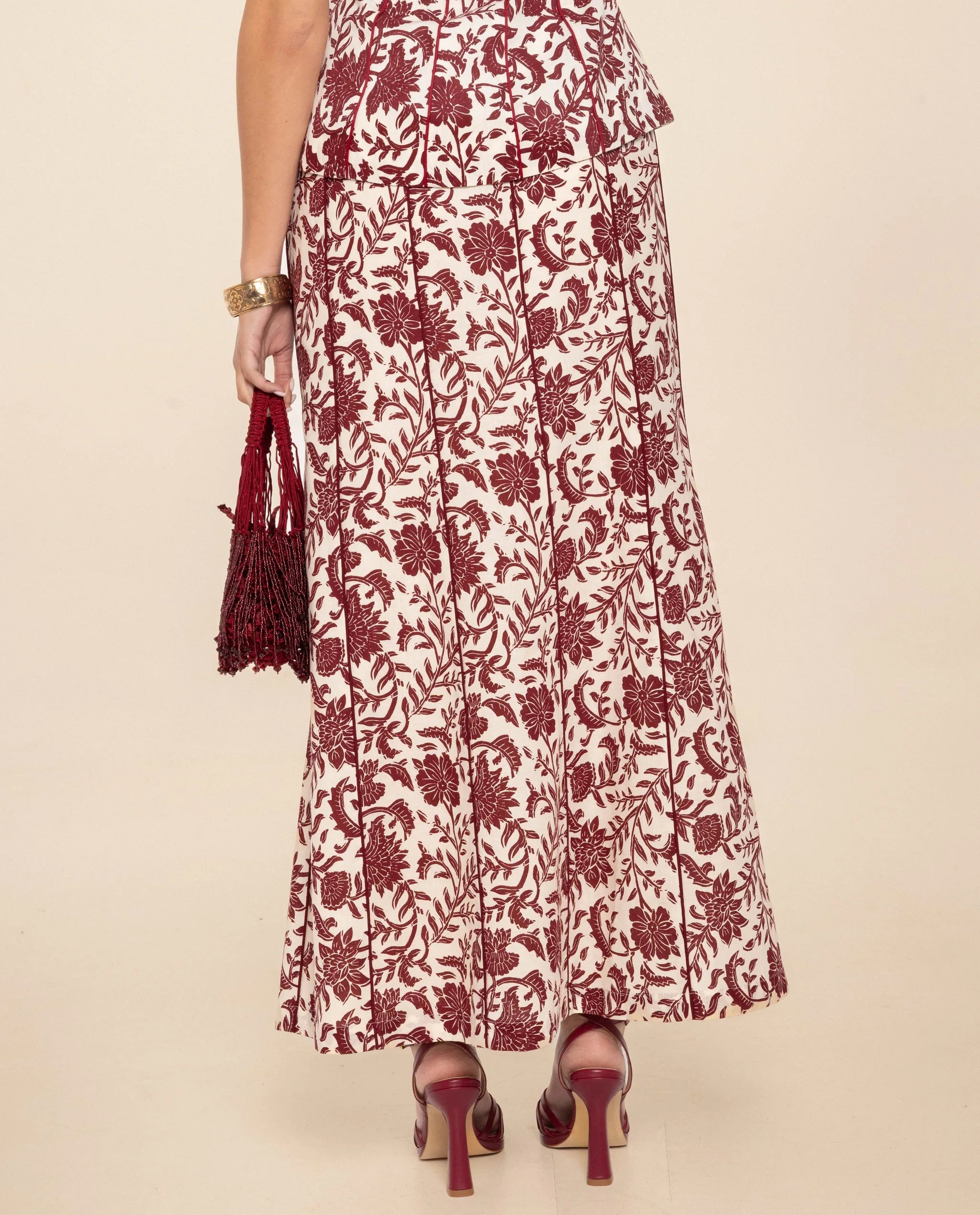 Falda midi estampada con lino - The-Are - Blanco Blanco-4