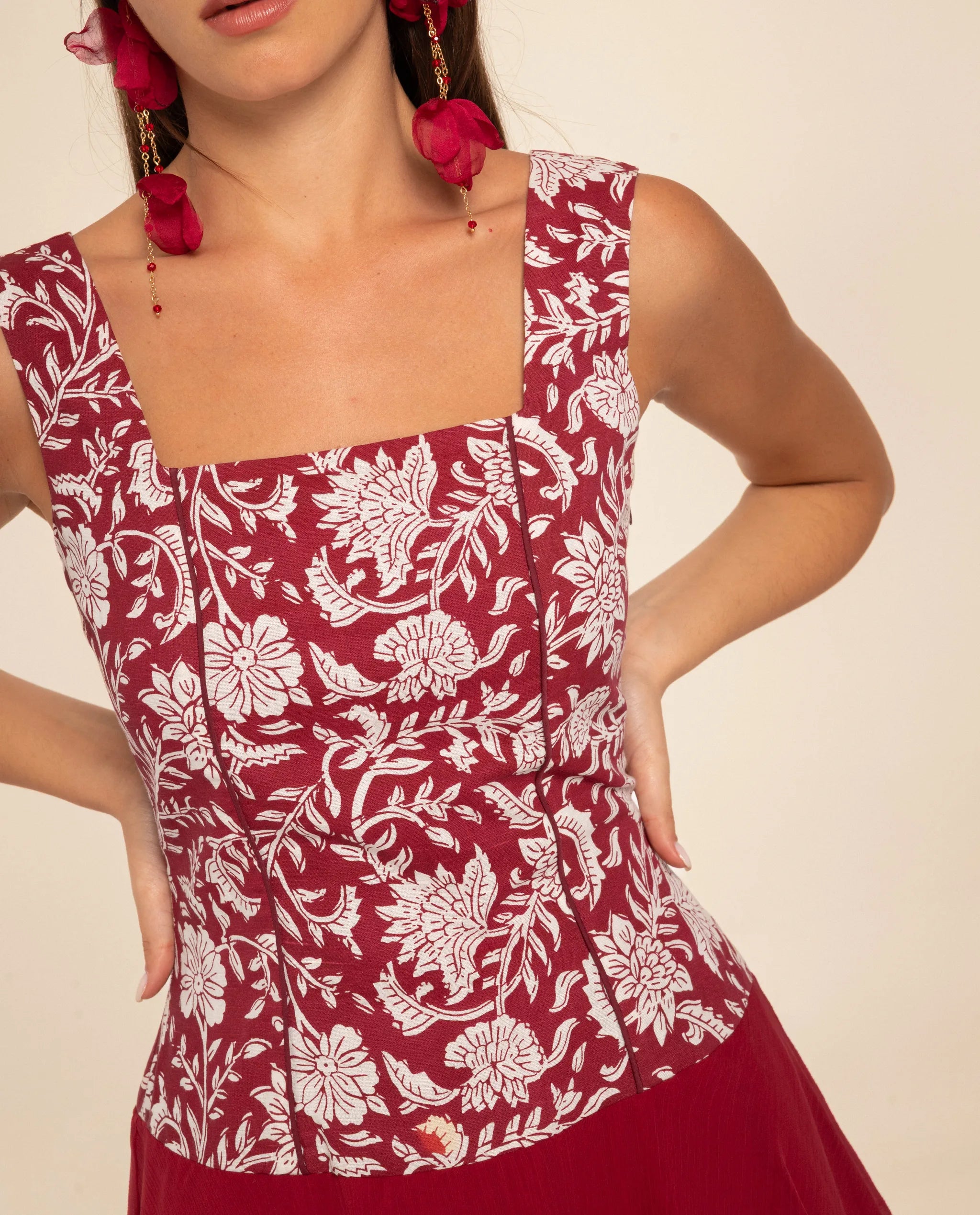Vestido midi de tirantes con lino - The-Are - Blanco Blanco-5