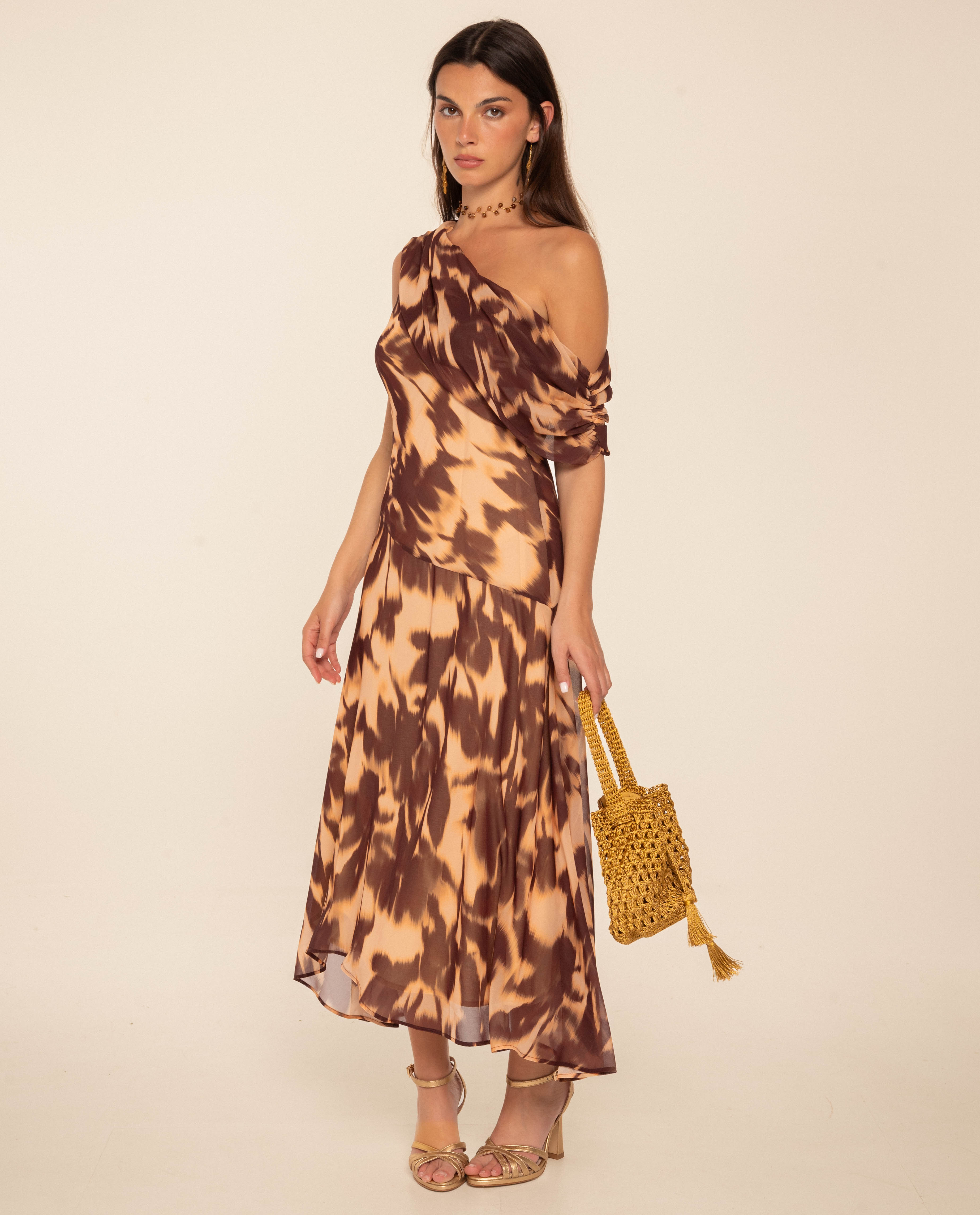 The-Are - Vestido midi asimétrico estampado.