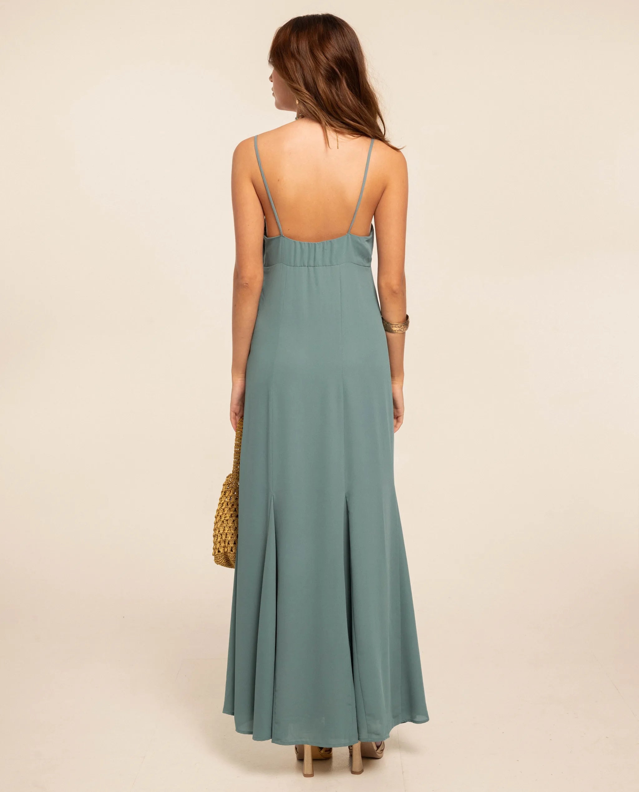 Vestido midi de corte imperio con tirantes - Azul Azul-4