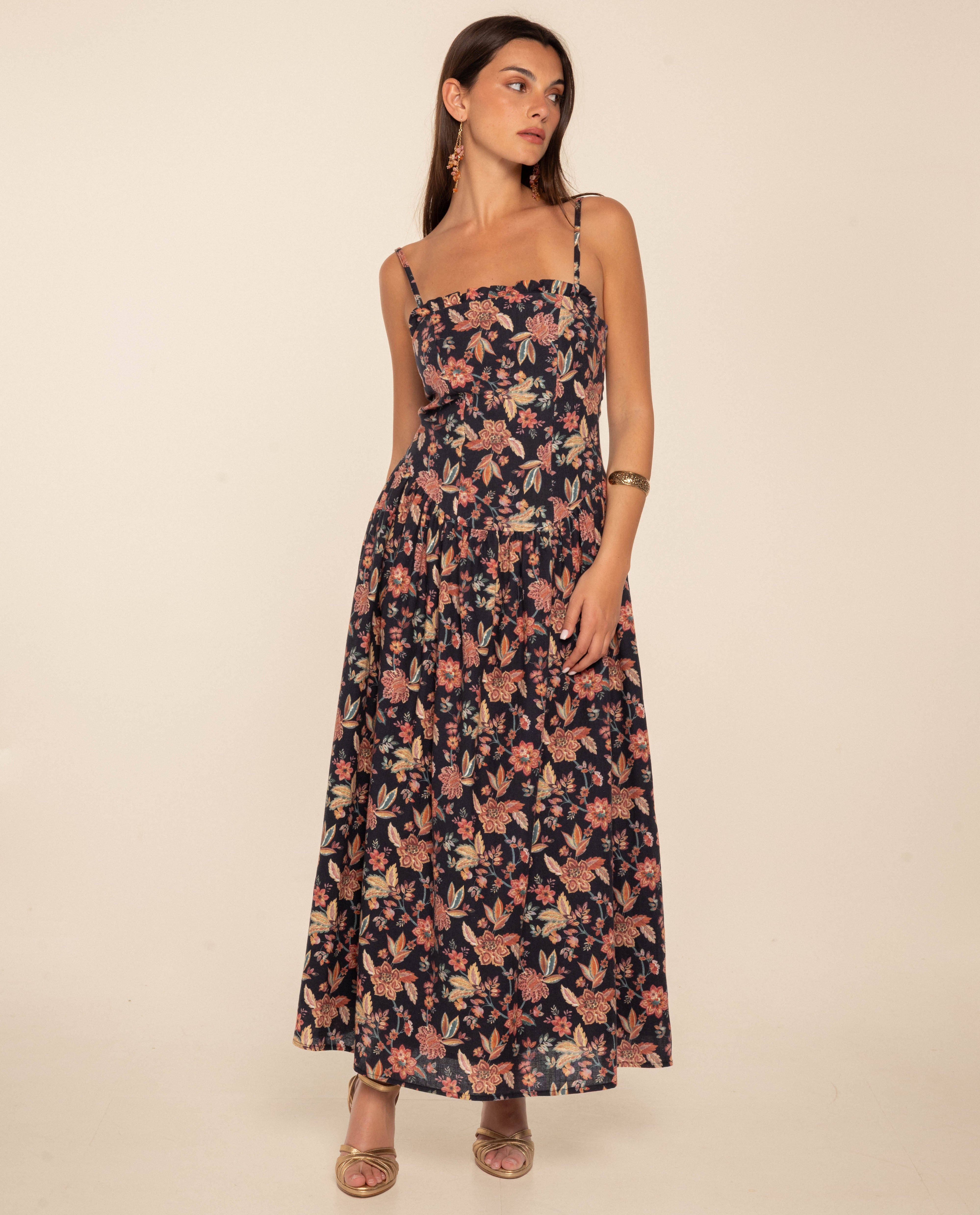The-Are - Vestido midi con tirante fino de algodón.