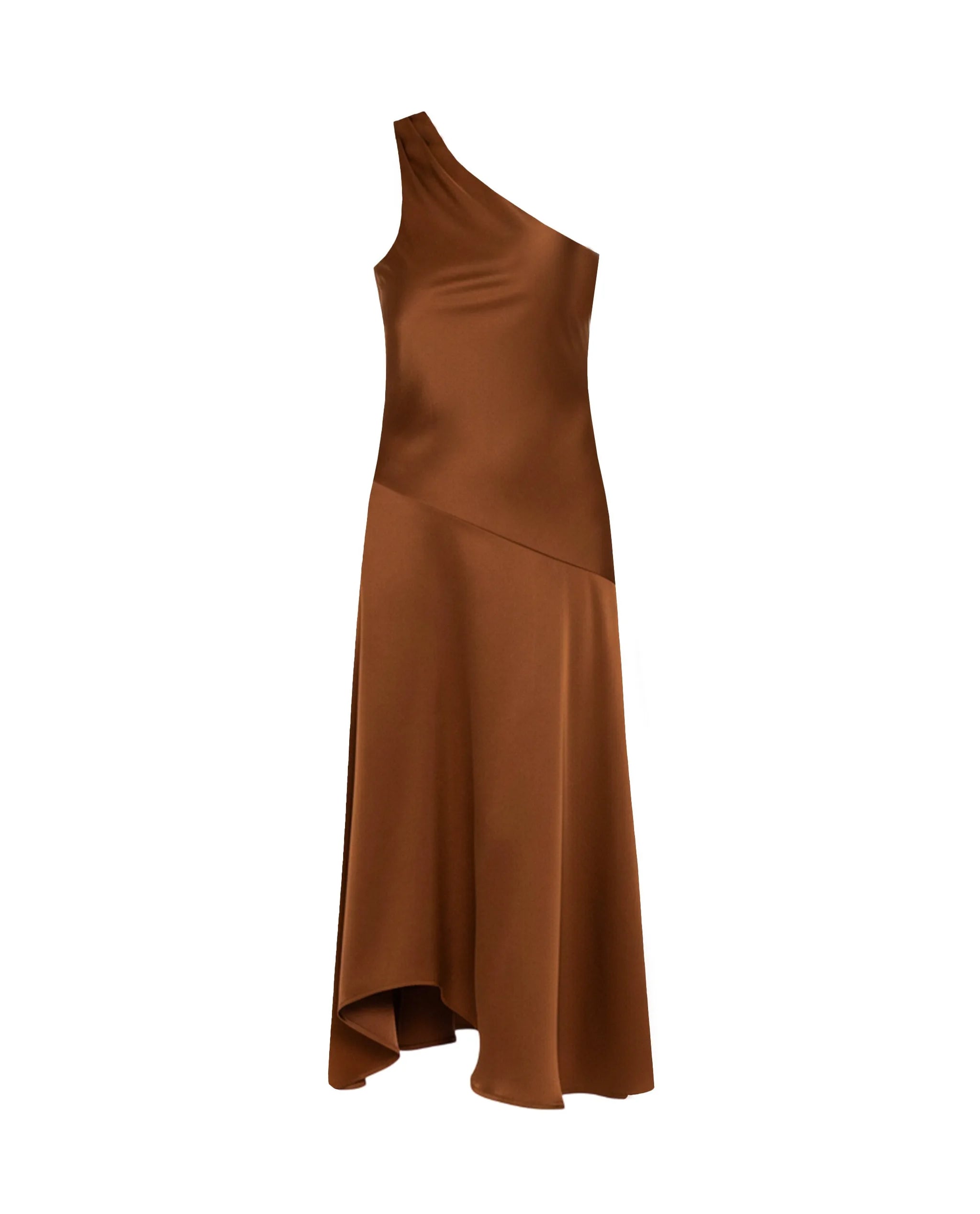 Vestido midi con escote asimétrico y falda de capa - The-Are - Marrón Marrón-5