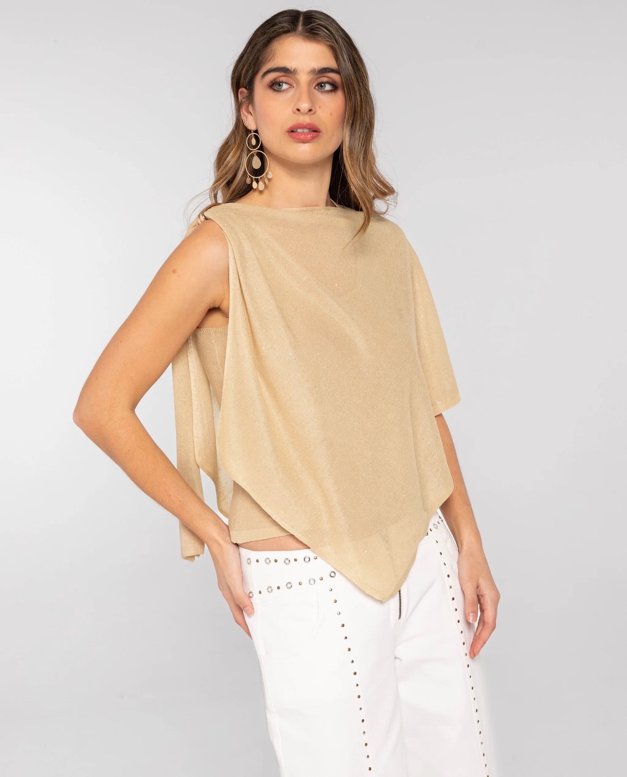 Top de mujer de punto con capa asimétrica - The-Are - Oro Oro-2