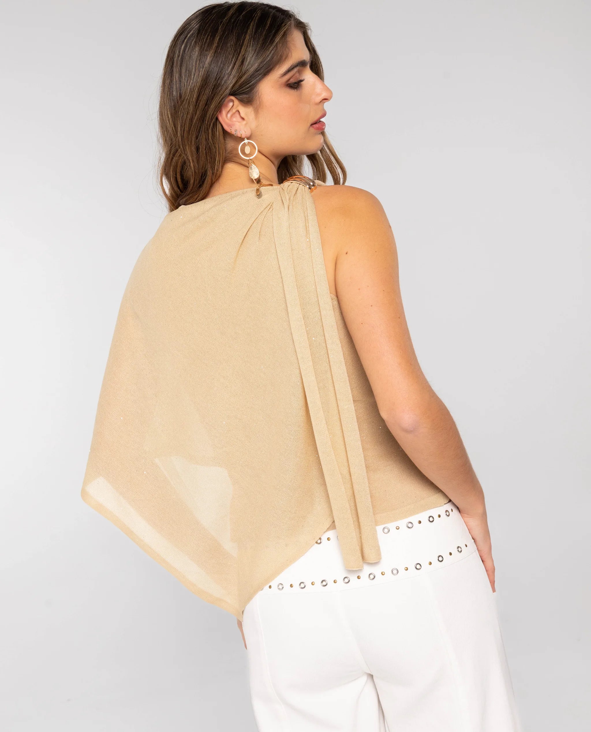 Top de mujer de punto con capa asimétrica - The-Are - Oro Oro-3