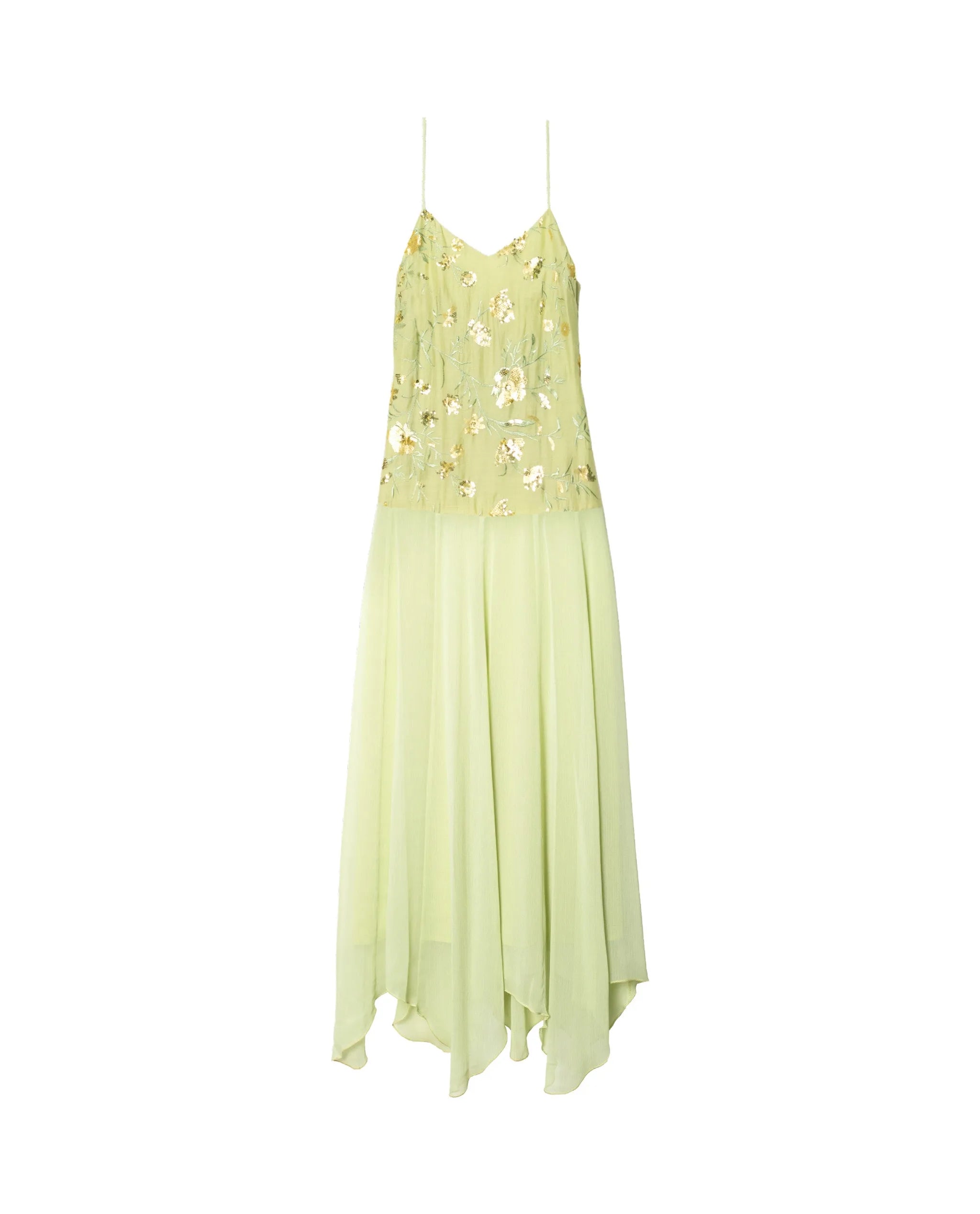 Vestido midi con cuerpo de bordados y gasa - The-Are - Verde claro Verde claro-6