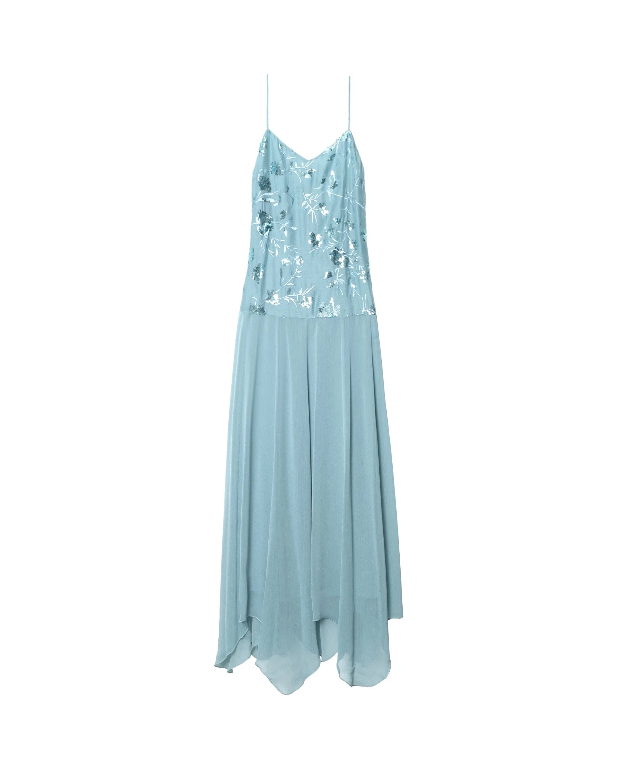 Vestido midi con cuerpo de bordados y gasa - The-Are - Azul claro Azul claro-5