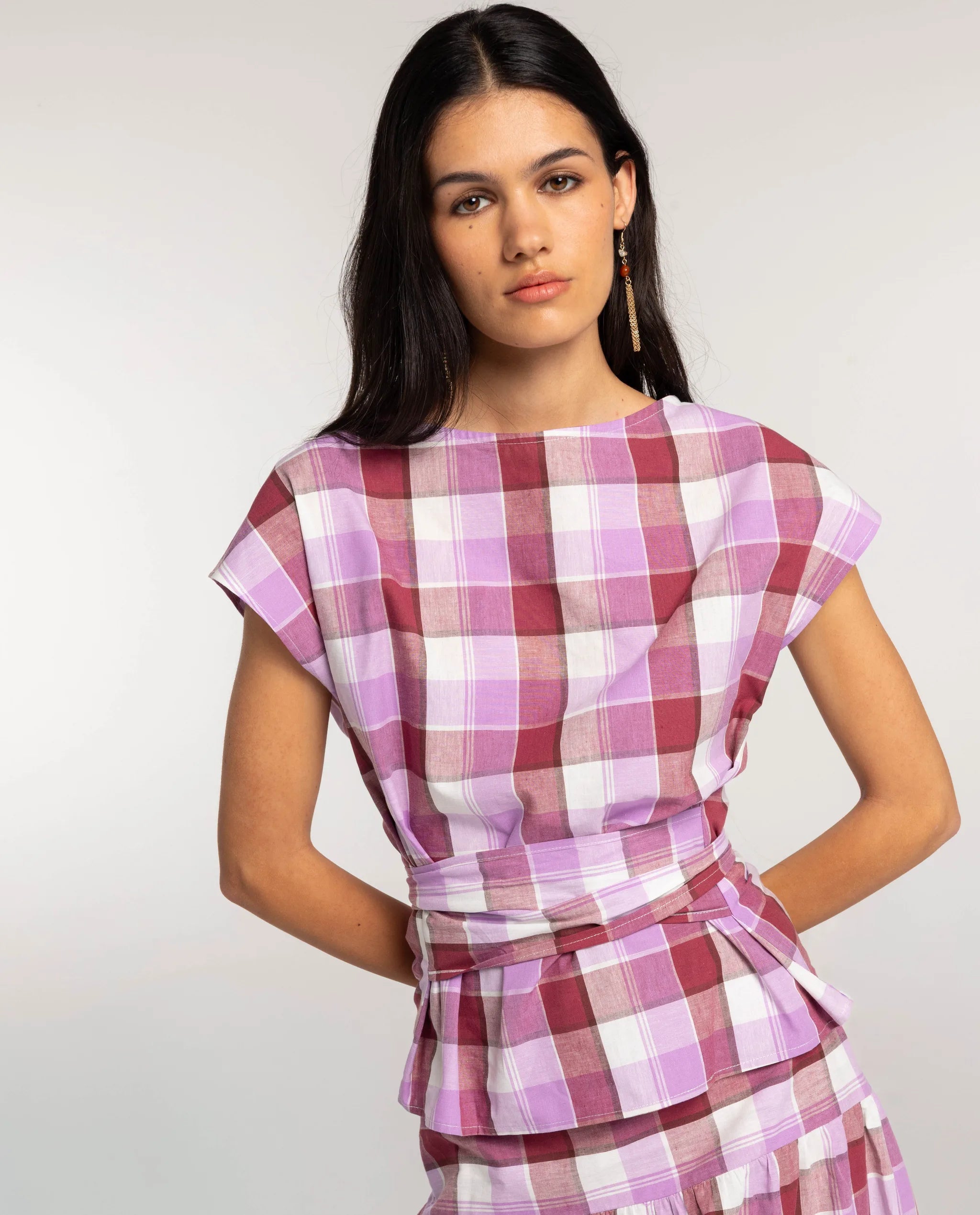 Imagen 0 de Blusa con lazada y fajín de mujer Rosa