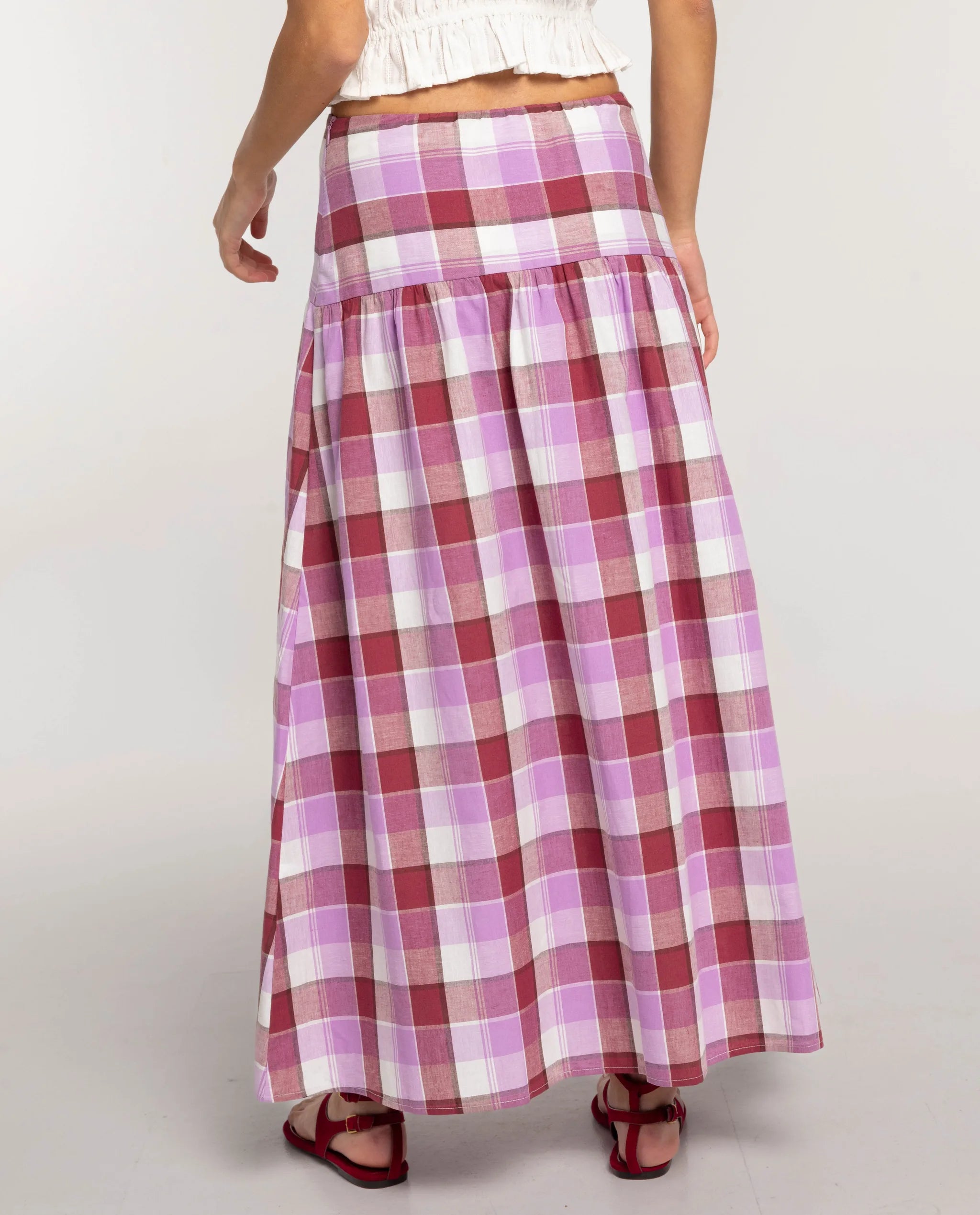 Falda larga de cuadros con canesú - The-Are - Rosa Rosa-3