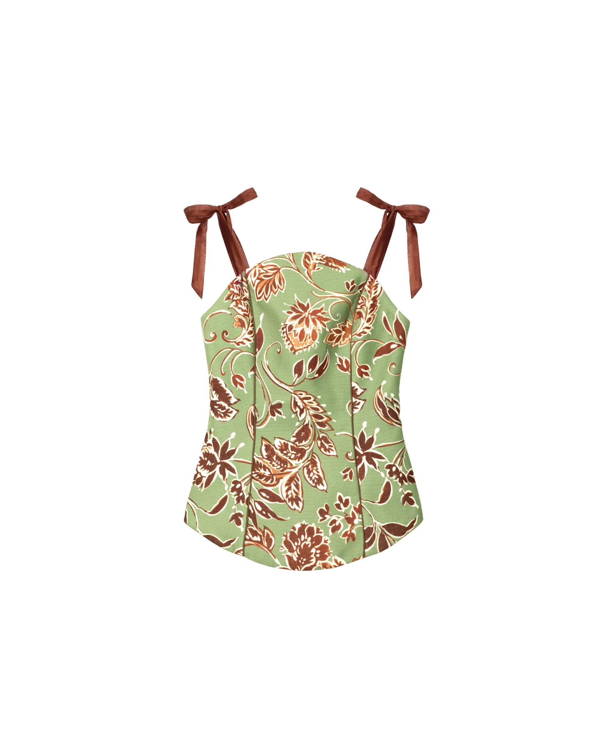 Top de tirantes estilo corpiño de algodón de mujer - The-Are - Verde Verde-5