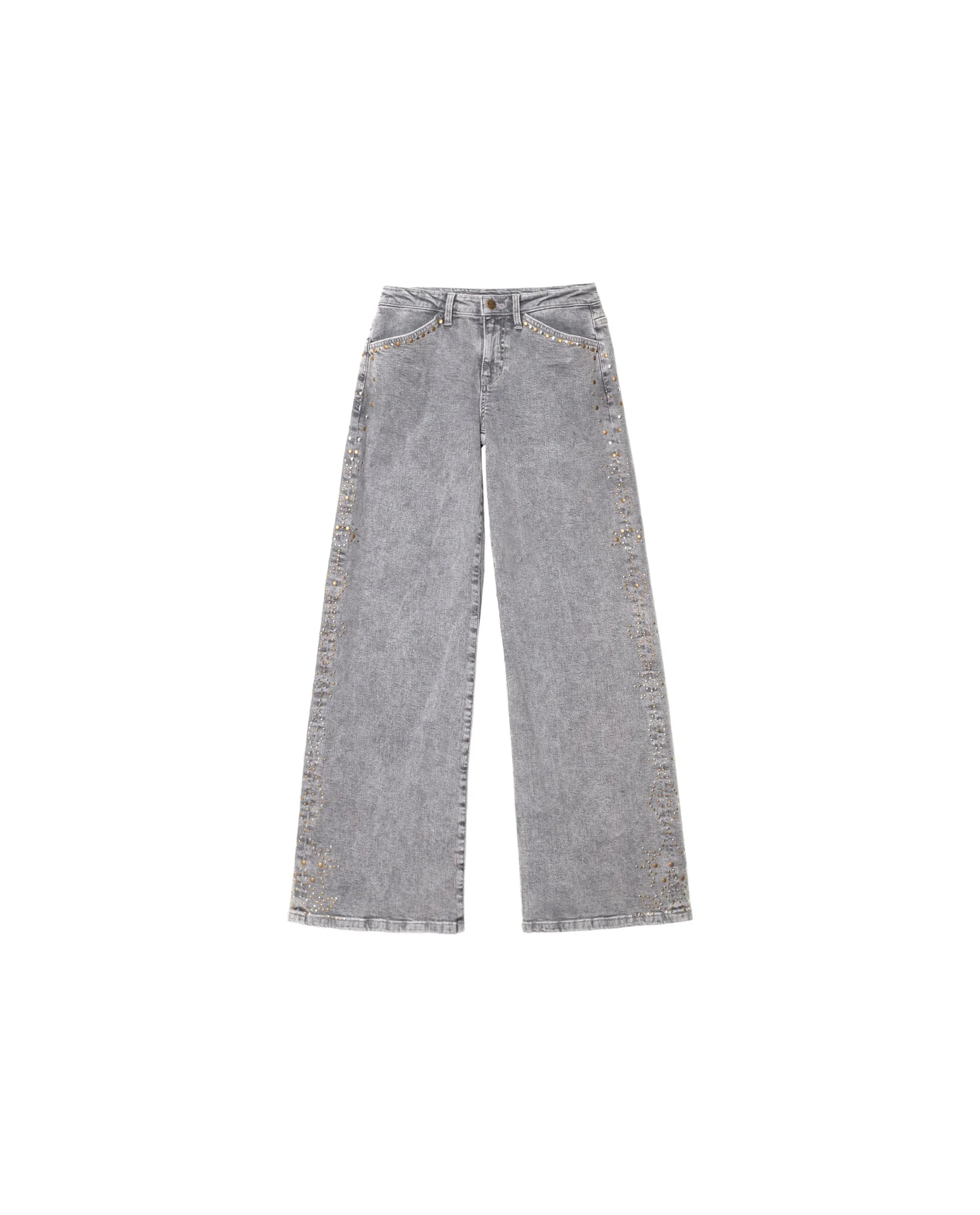 Vaquero recto de mujer con remaches metálicos - The-Are - Gris Gris-6