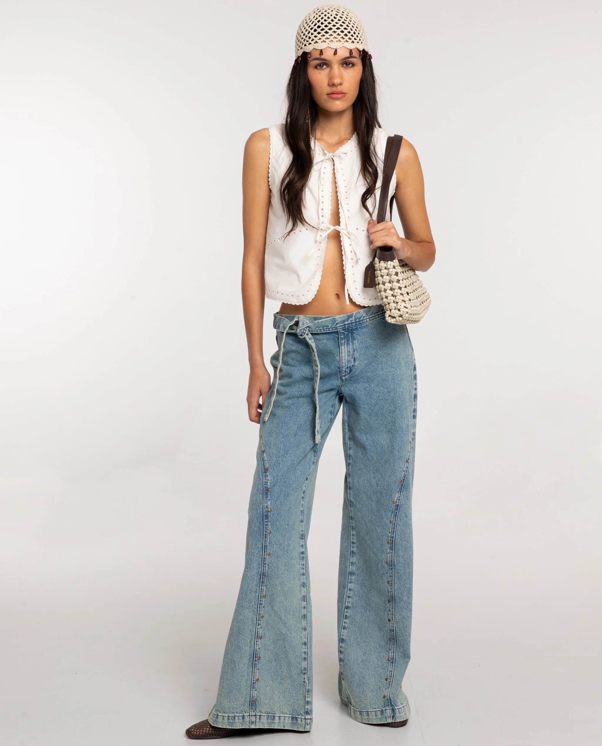 Vaqueros rectos con lazada de mujer - The-Are - Azul Azul-1