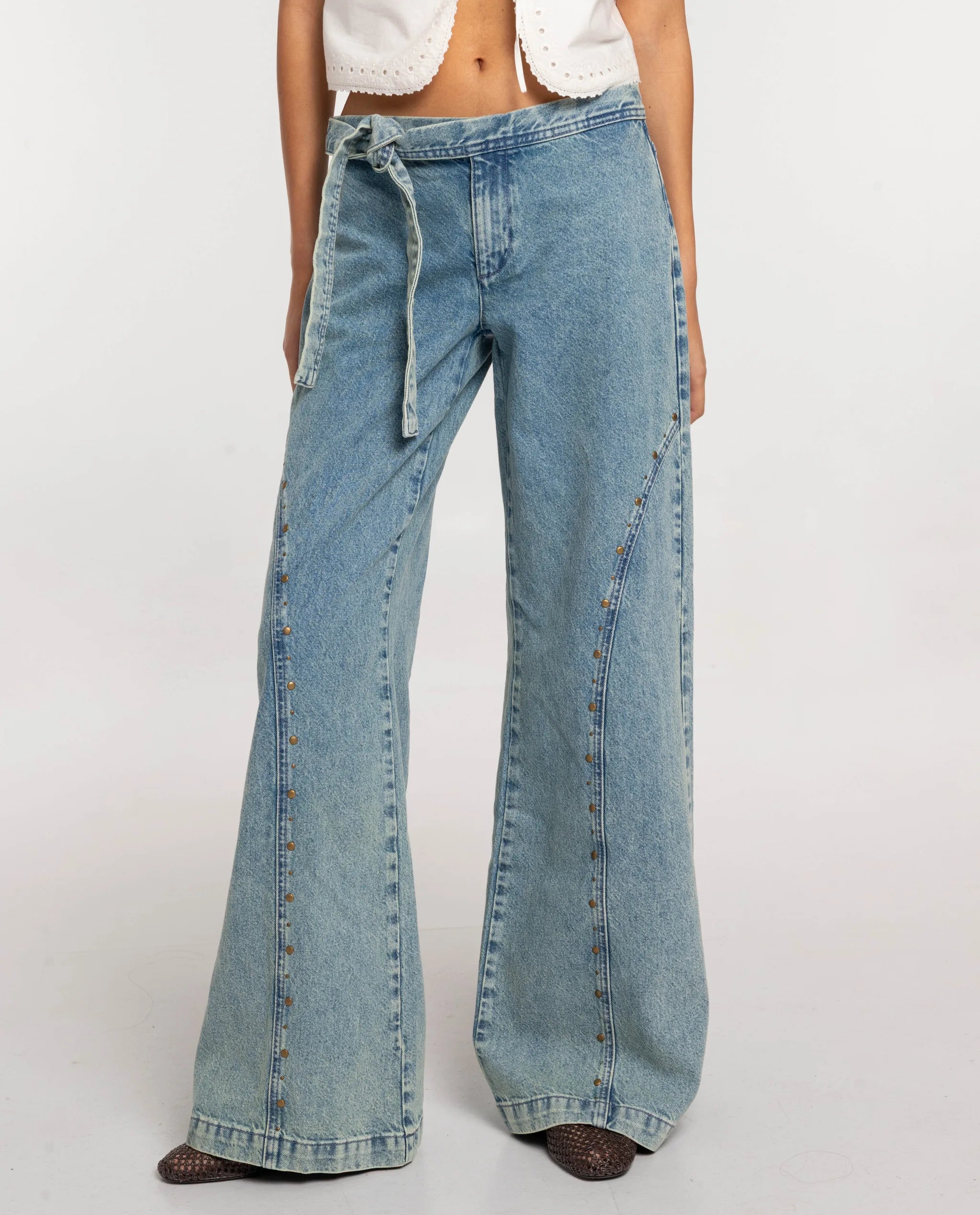 Vaqueros rectos con lazada de mujer - The-Are - Azul Azul-2
