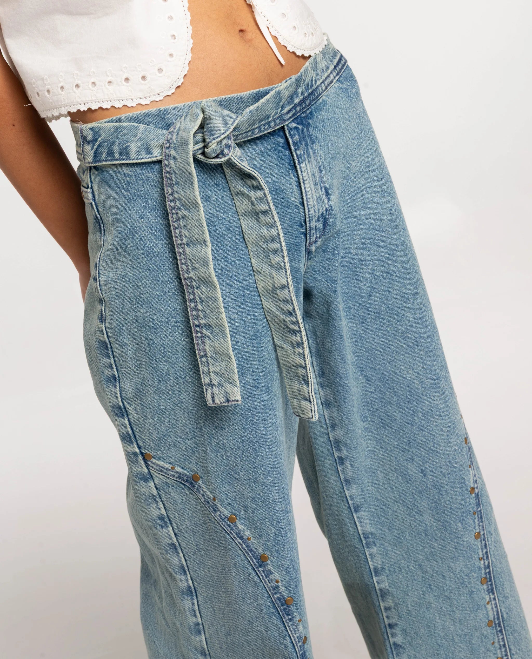 Vaqueros rectos con lazada de mujer - The-Are - Azul Azul-4