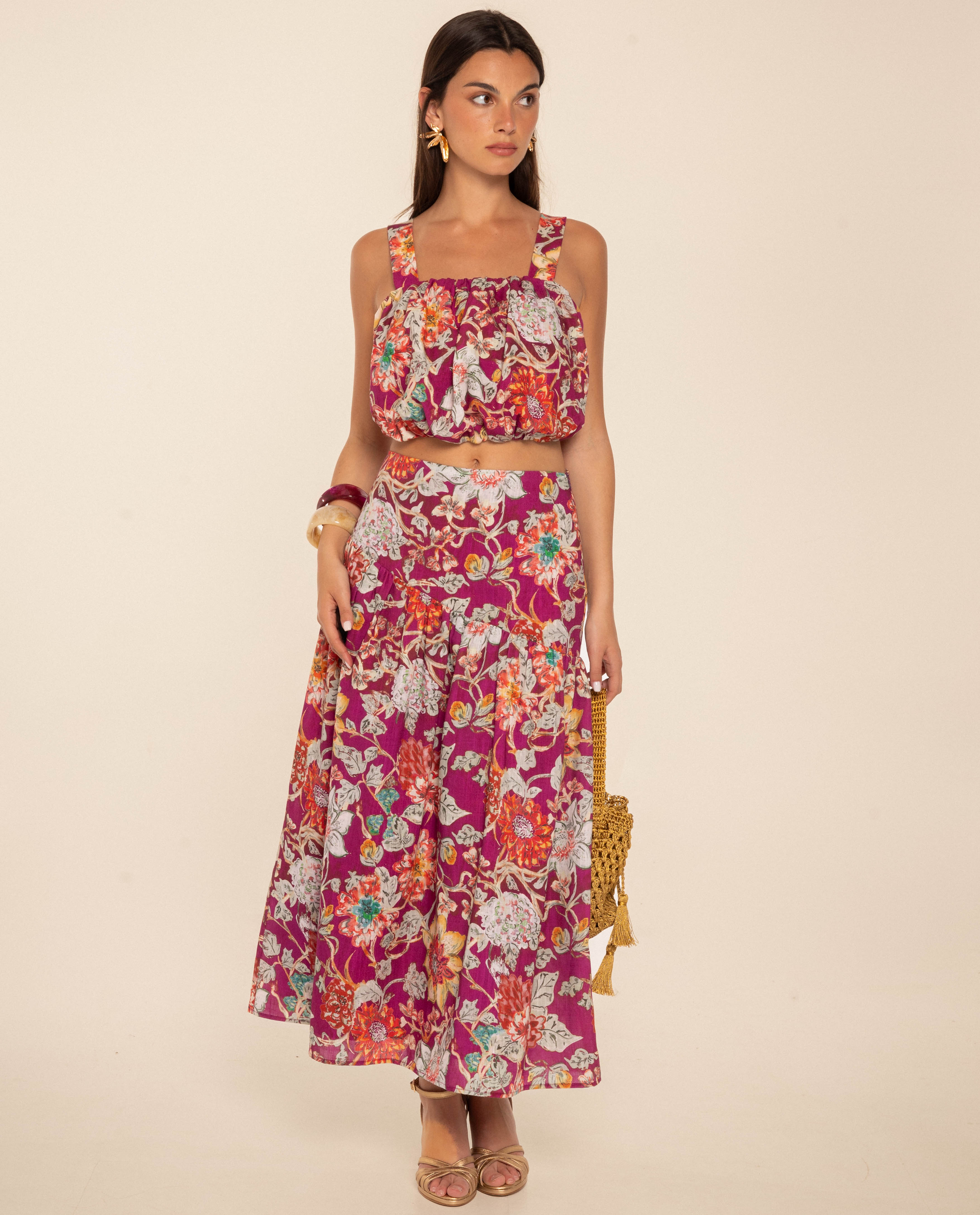 The-Are - Falda midi con canesú y fruncidos.