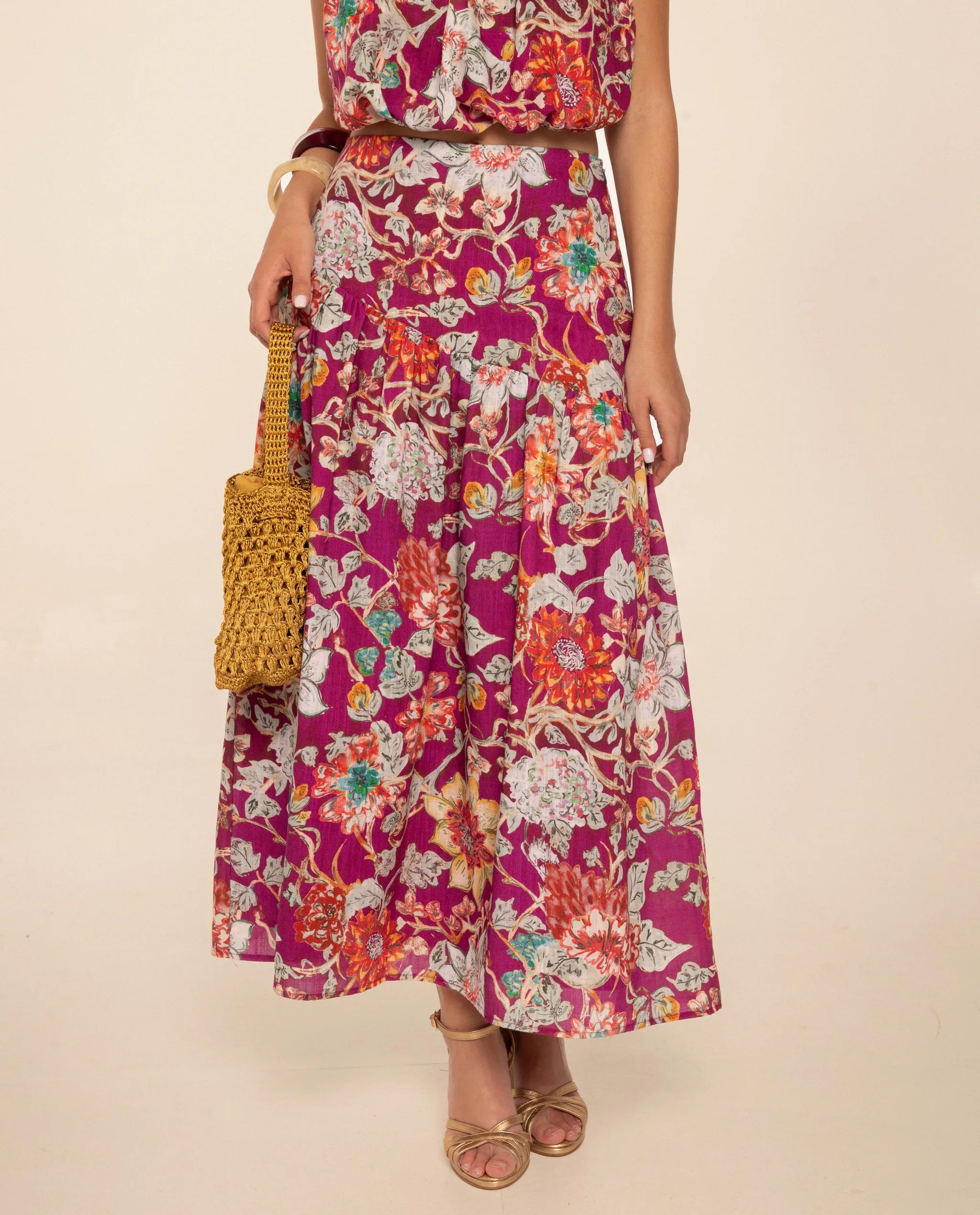 Falda midi con canesú y fruncidos - The-Are - Multicolor Multicolor-3