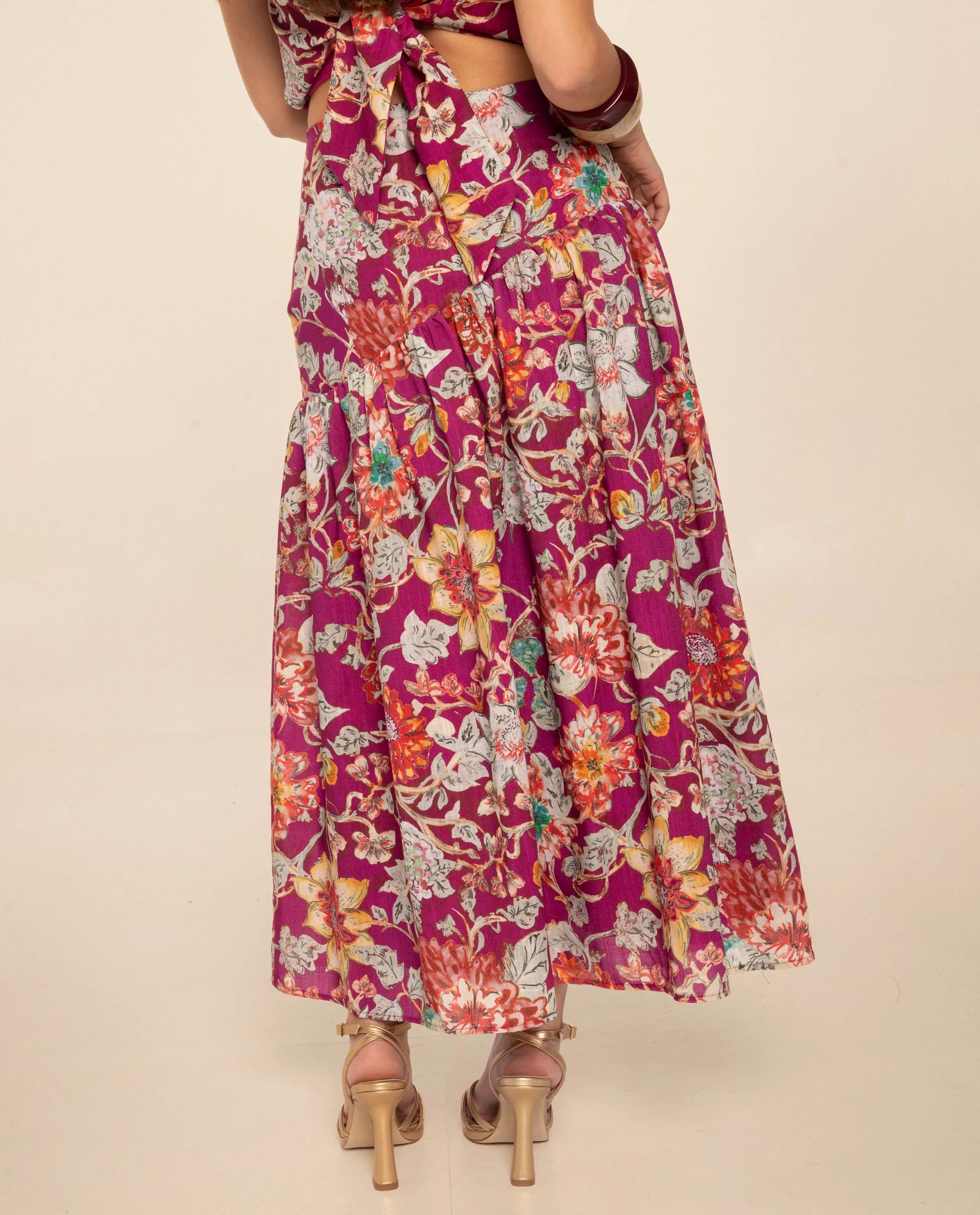 Falda midi con canesú y fruncidos - The-Are - Multicolor Multicolor-4