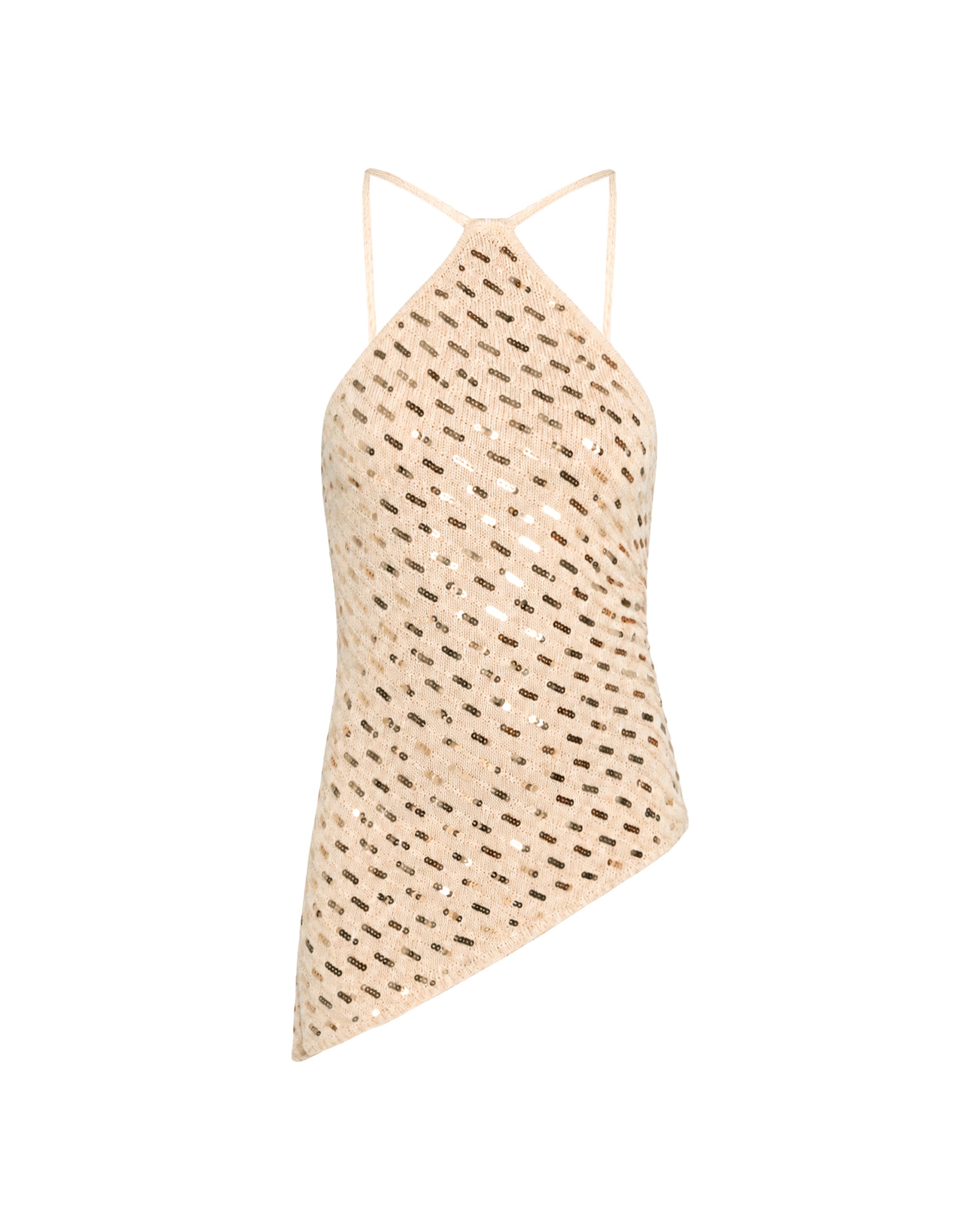 Top de punto con lentejuelas y escote halter de mujer - The-Are - Beige Beige-5