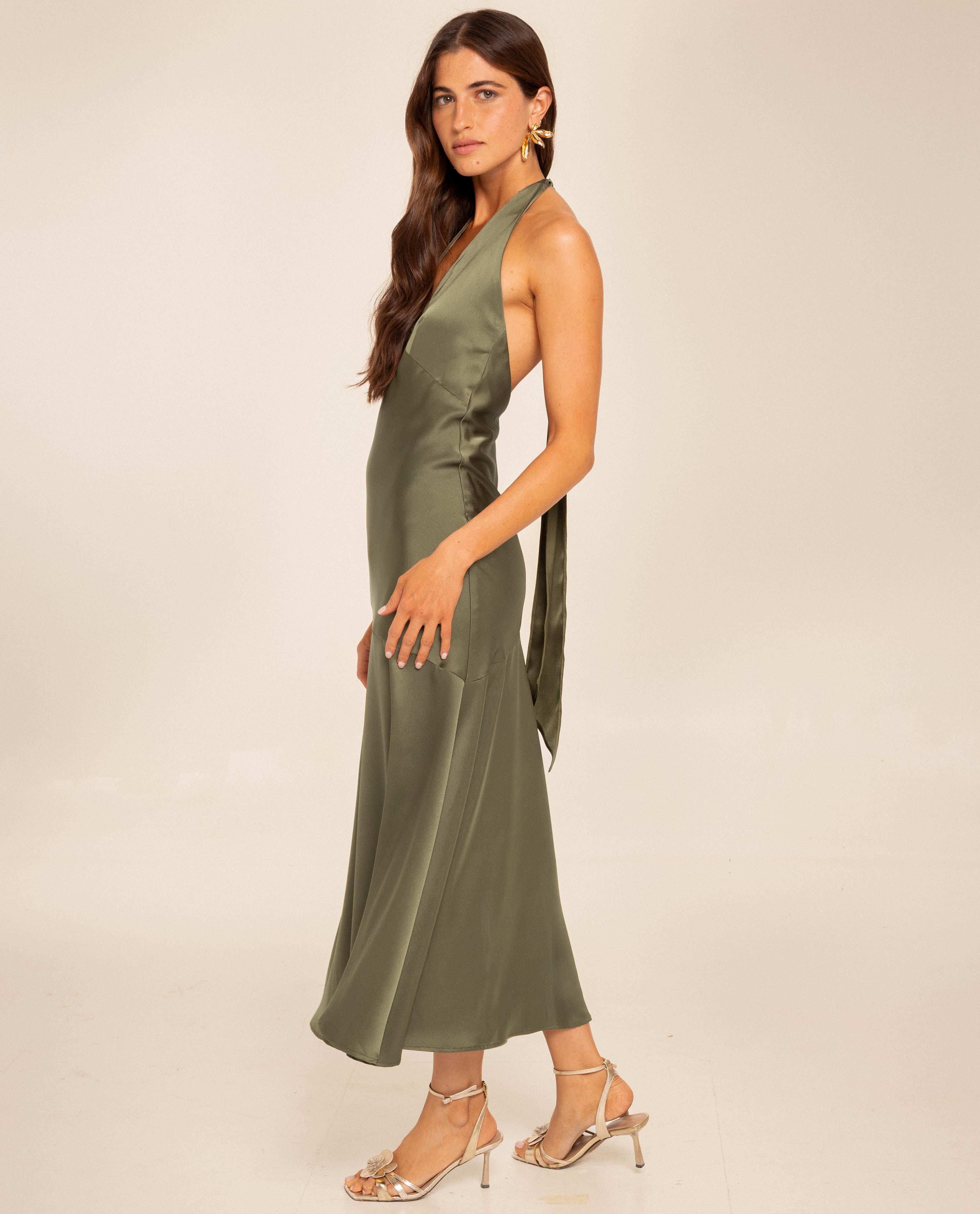 The-Are - Vestido midi con escote halter y lazada.