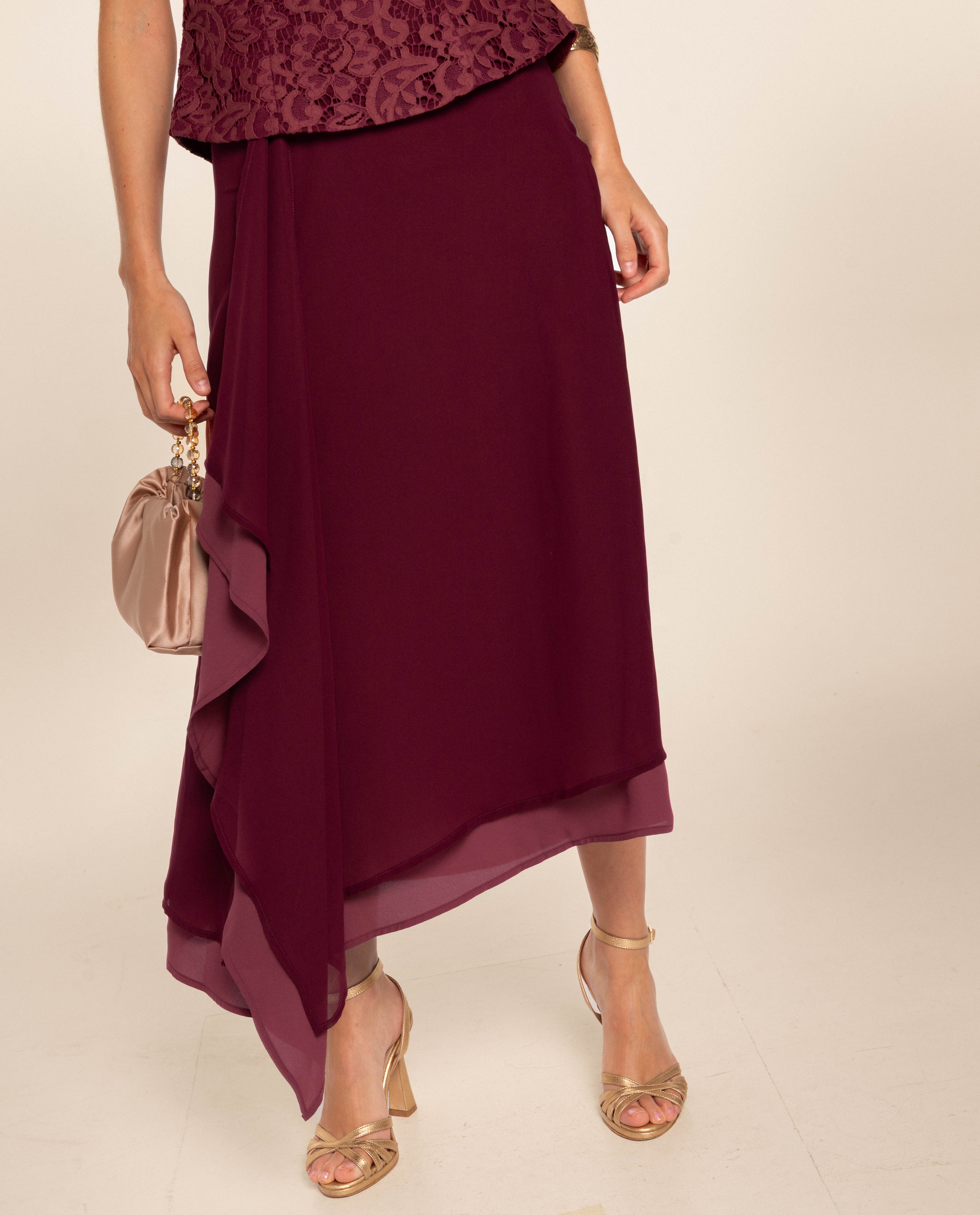 Falda midi fluida con detalle drapeado - The-Are - Granate Granate-2
