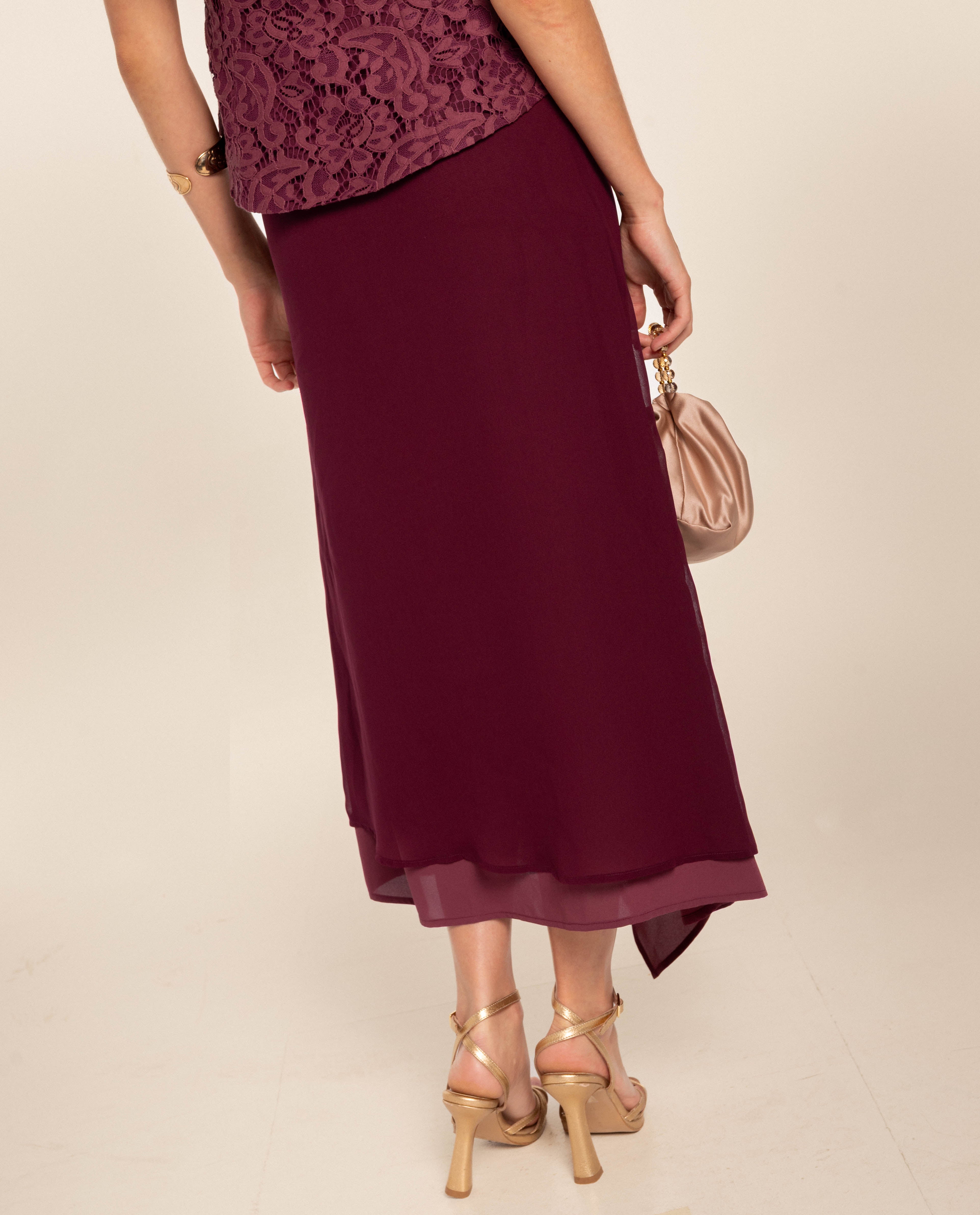 Falda midi fluida con detalle drapeado - The-Are - Granate Granate-3