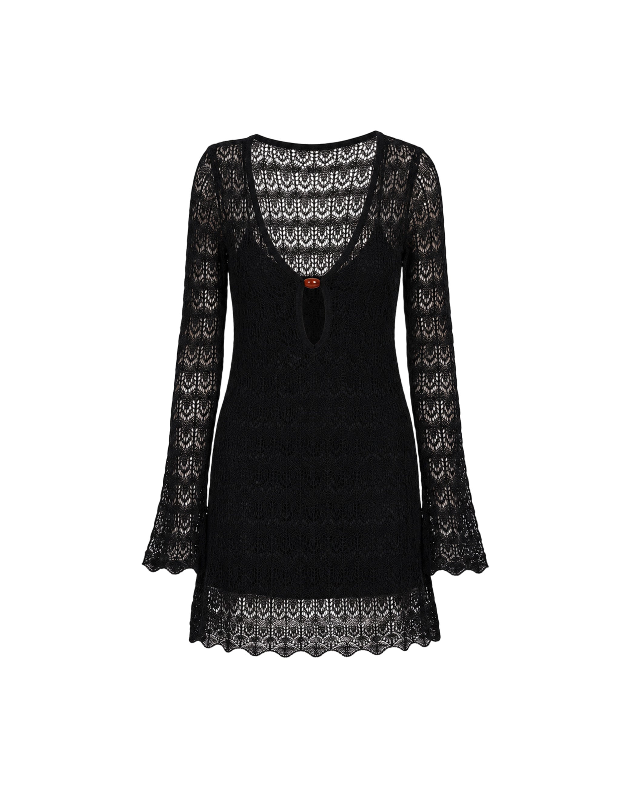 Vestido corto de punto calado - The-Are - Negro Negro-5