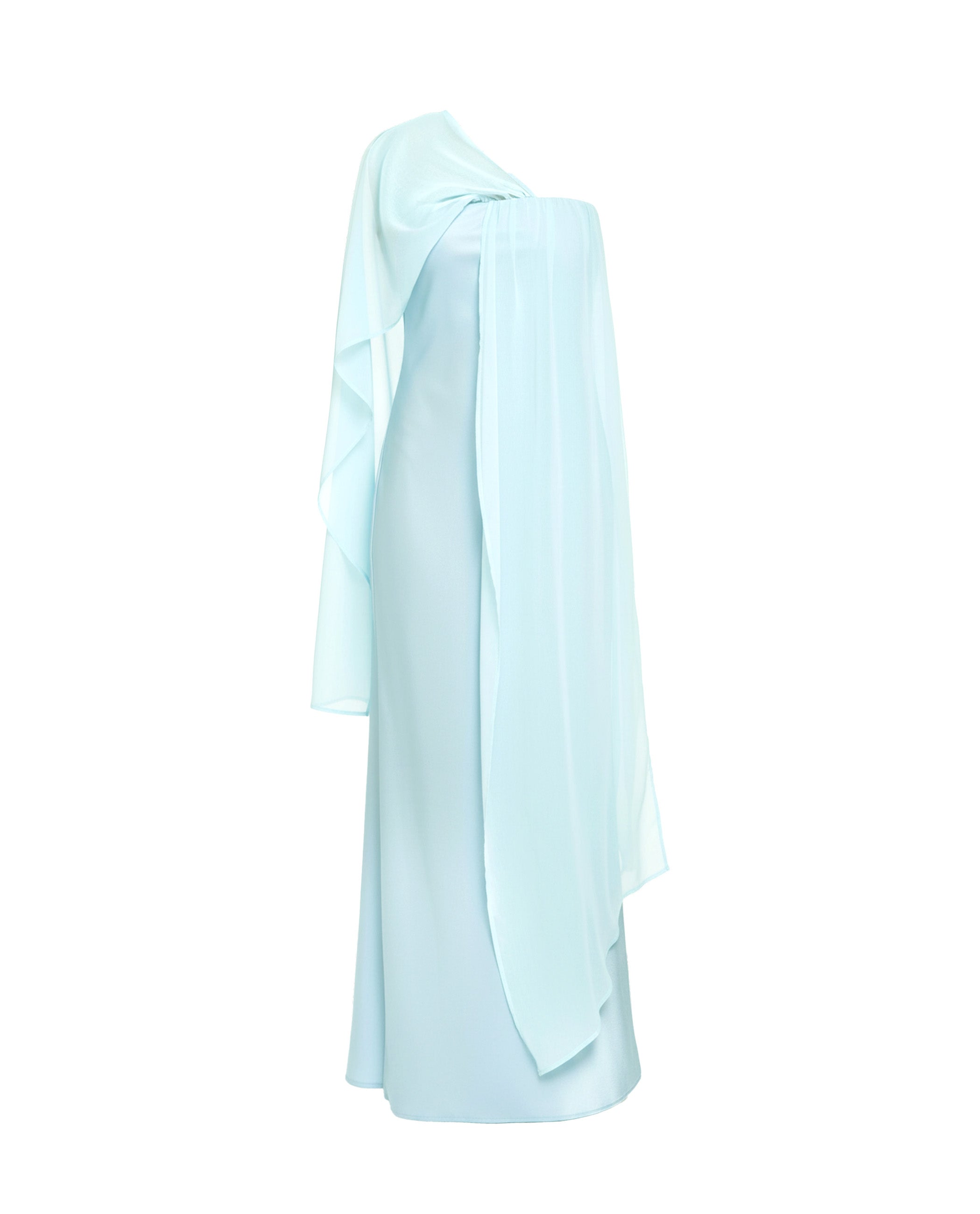 Vestido midi con escote palabra de honor y capa - The-Are - Azul claro Azul claro-5