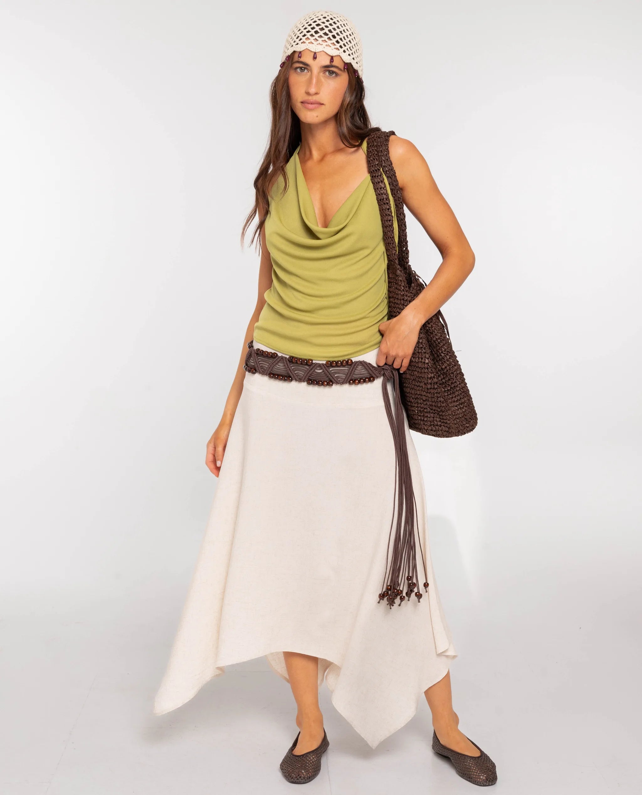 Top de mujer con escote drapeado y lazada - The-Are - Verde claro Verde claro-4