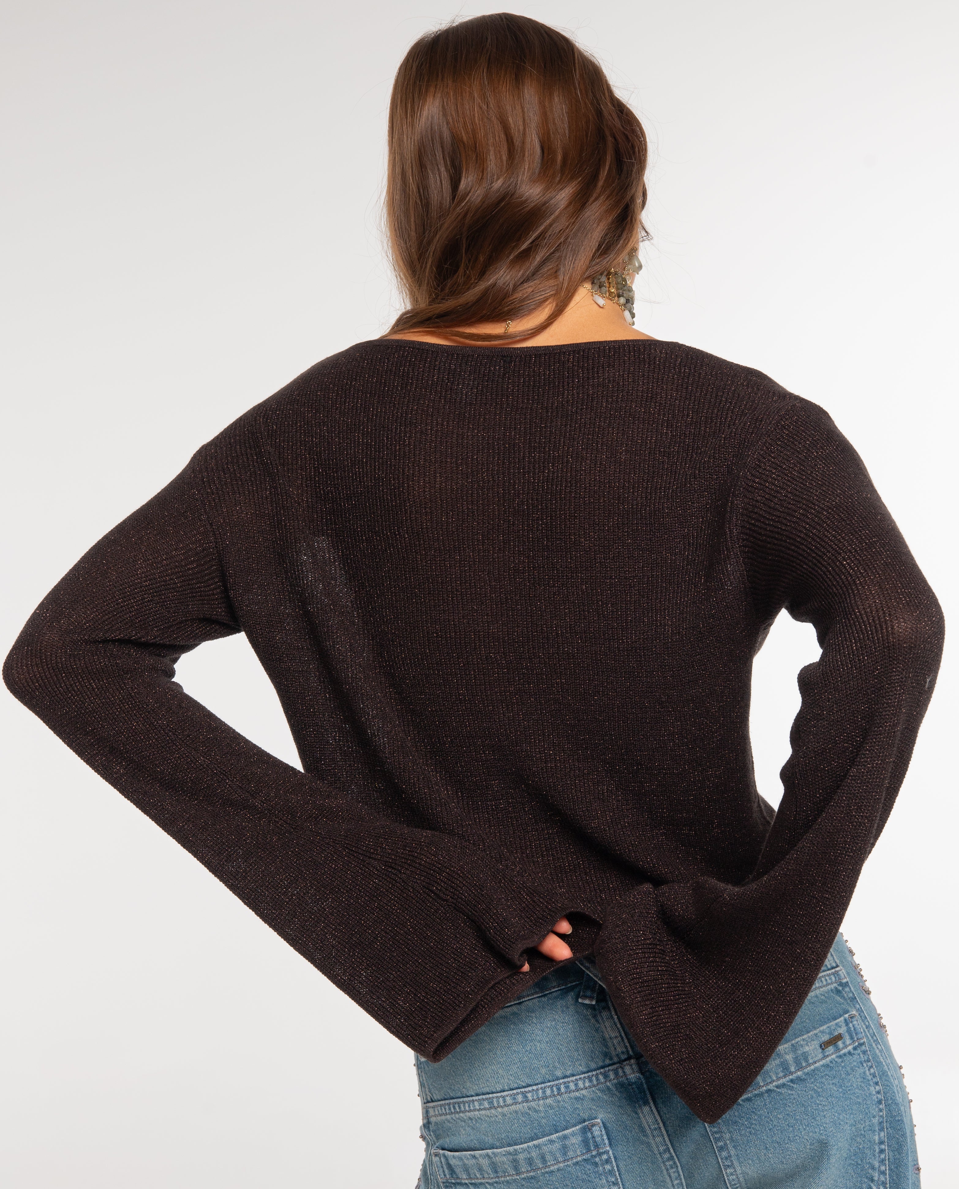 Imagen 2 de Jersey de punto ligero con hilo metalizado y manga acampanada de mujer - The-Are - Gris oscuro Gris oscuro