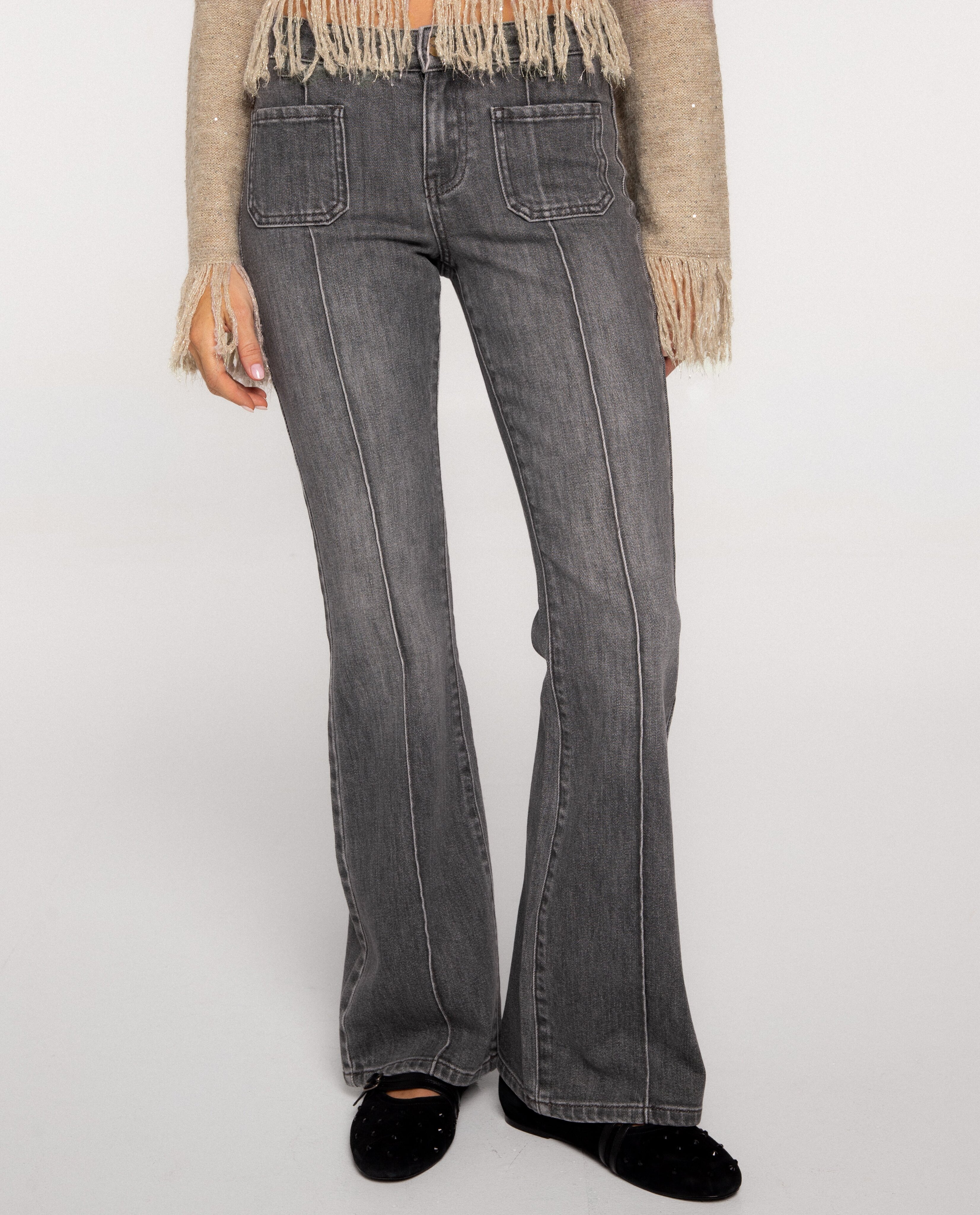 Pantalón vaquero acampanado de mujer - The-Are - Gris Gris-3