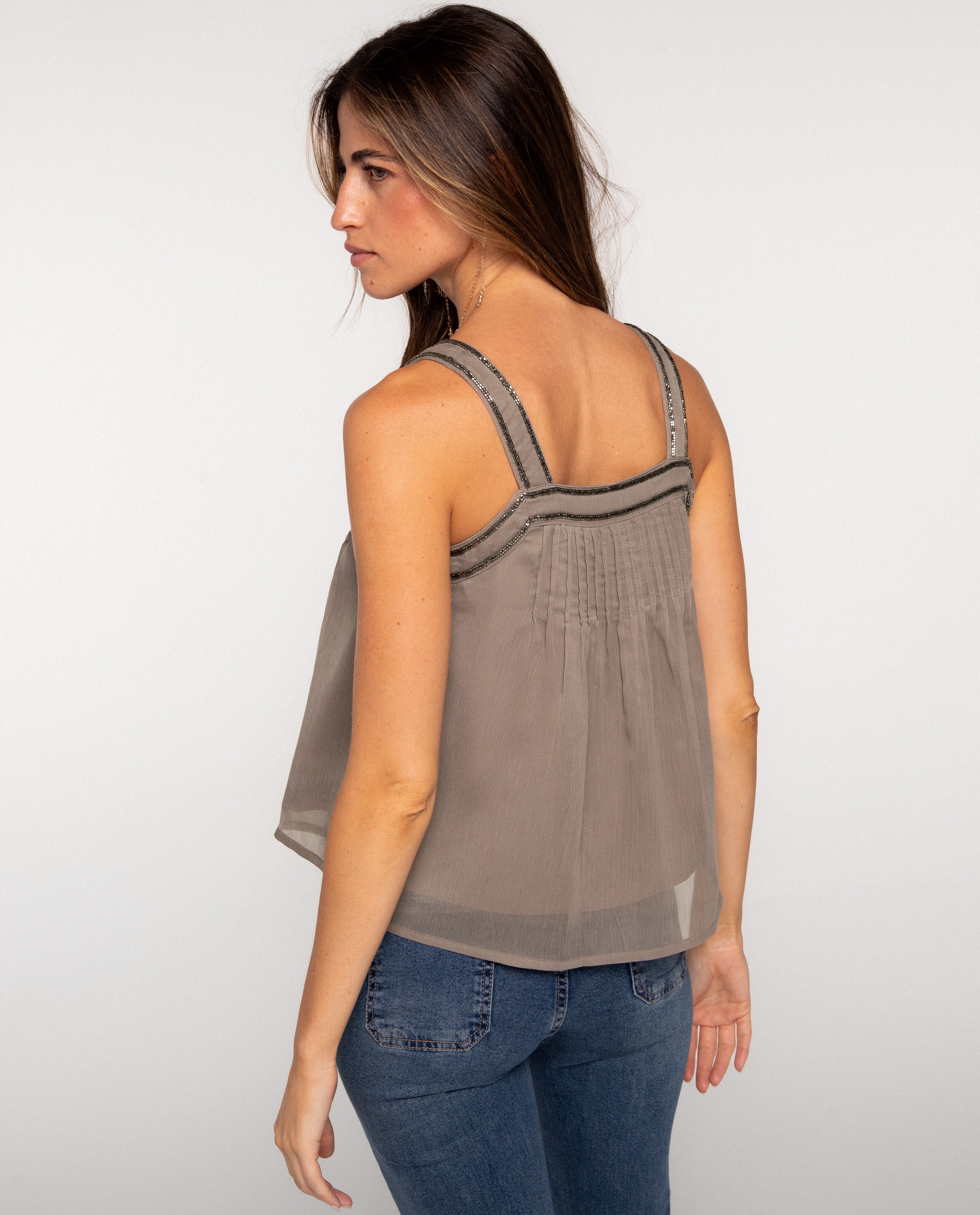 Top fluido de tirantes con cuentas de mujer - The-Are - Granate Granate-3